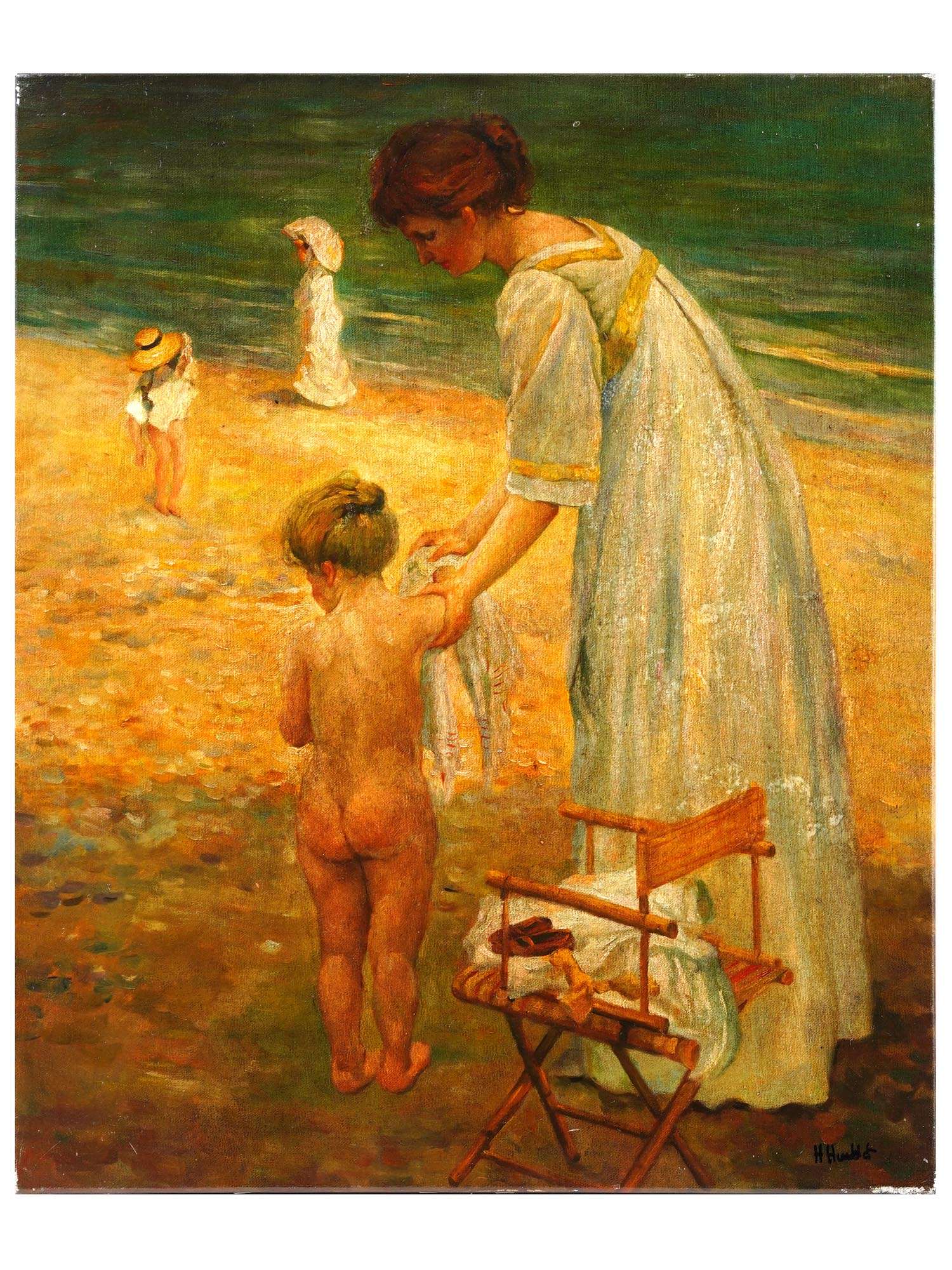 SEA BATHING OIL PAINTING AFTER EMANUEL PHILLIPS FOX PIC-0