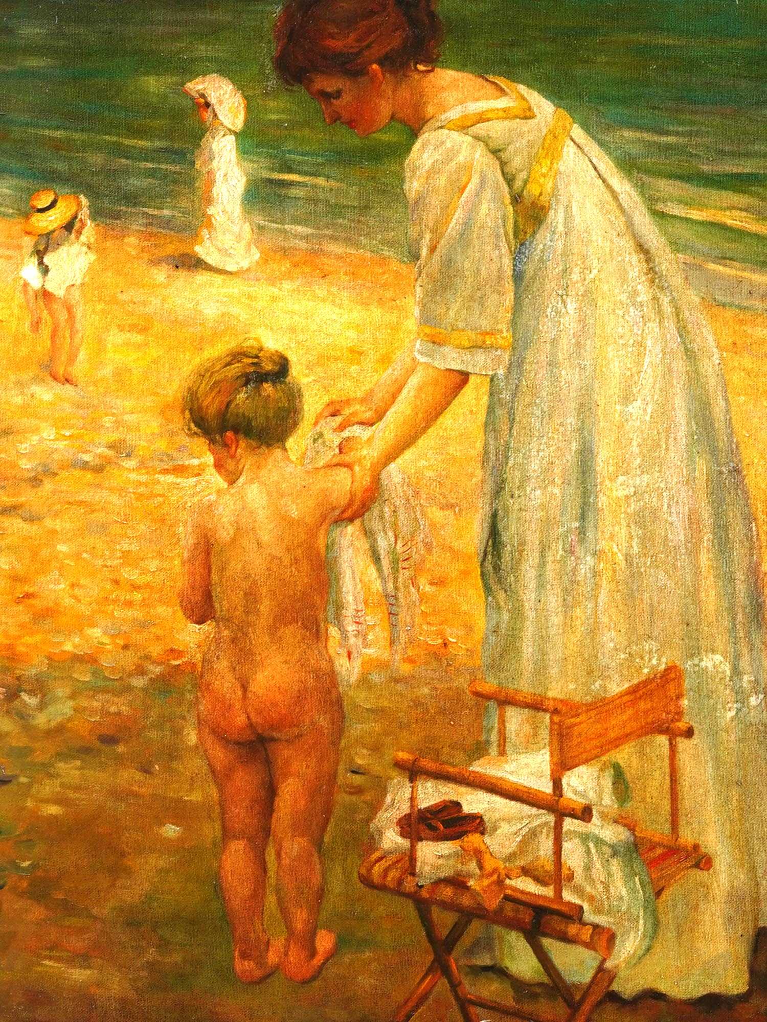 SEA BATHING OIL PAINTING AFTER EMANUEL PHILLIPS FOX PIC-1
