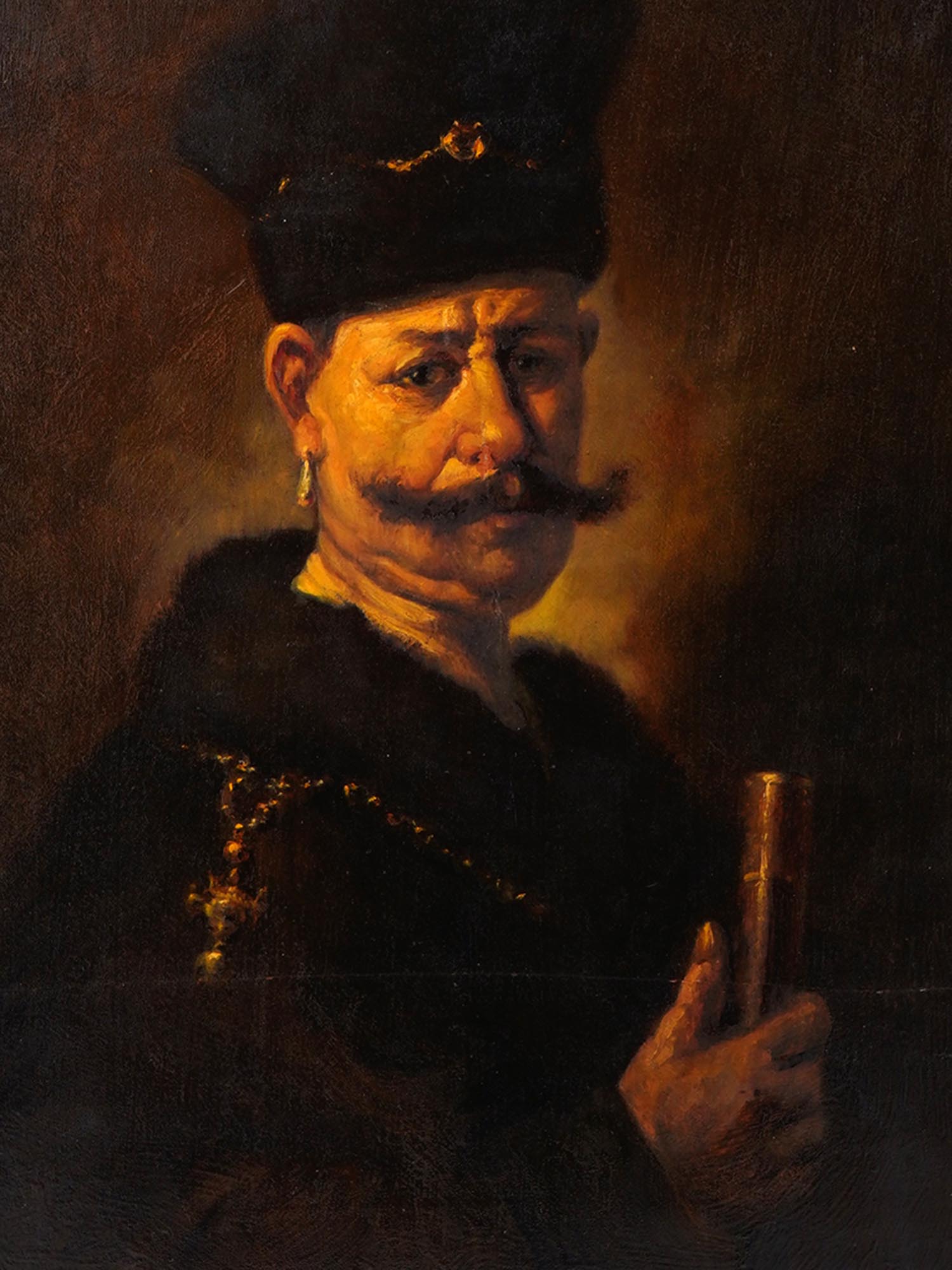 19TH C OIL PAINTING POLISH NOBLEMAN AFTER REMBRANDT PIC-1