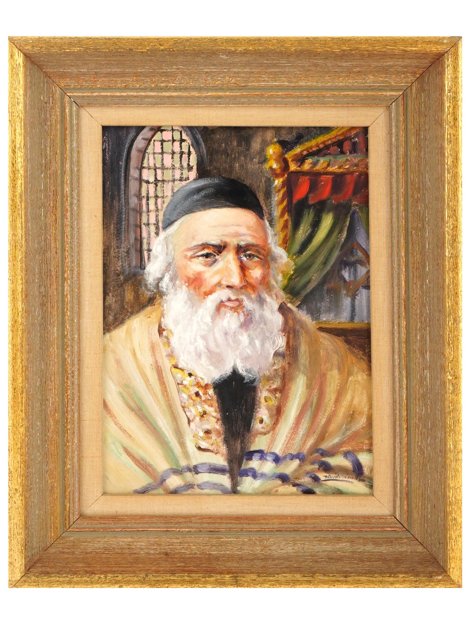 JUDAICA PORTRAIT OF A RABBI OIL PAINTING SIGNED PIC-0