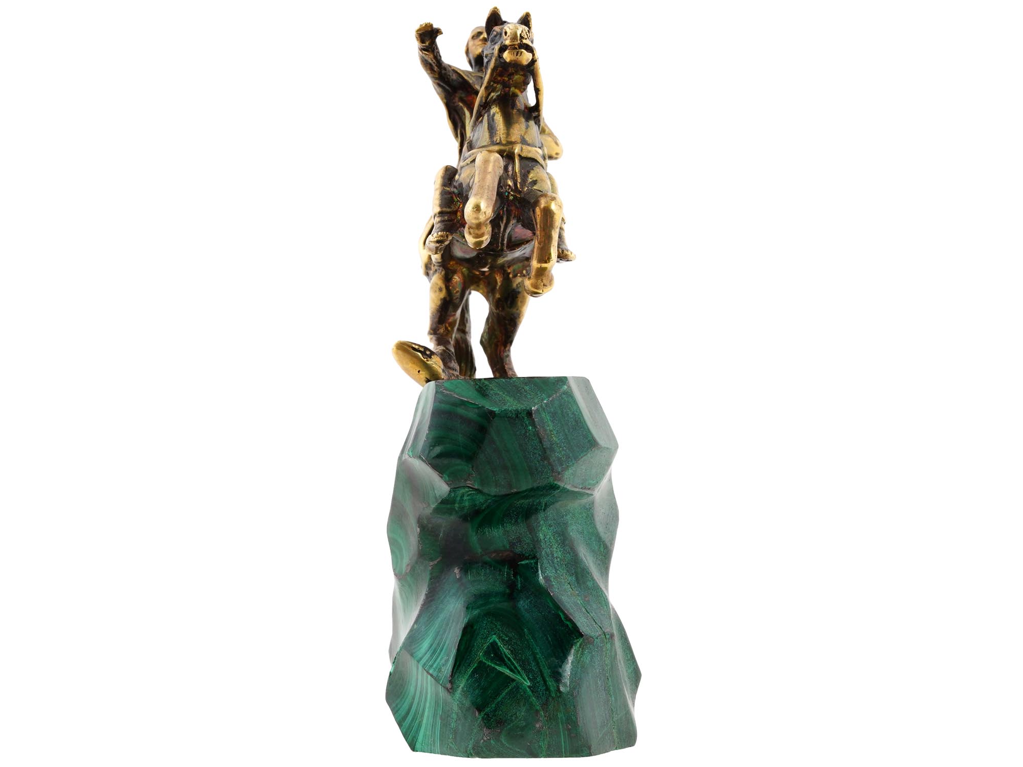 RUSSIAN GILT SILVER MALACHITE PETER GREAT STATUE PIC-4