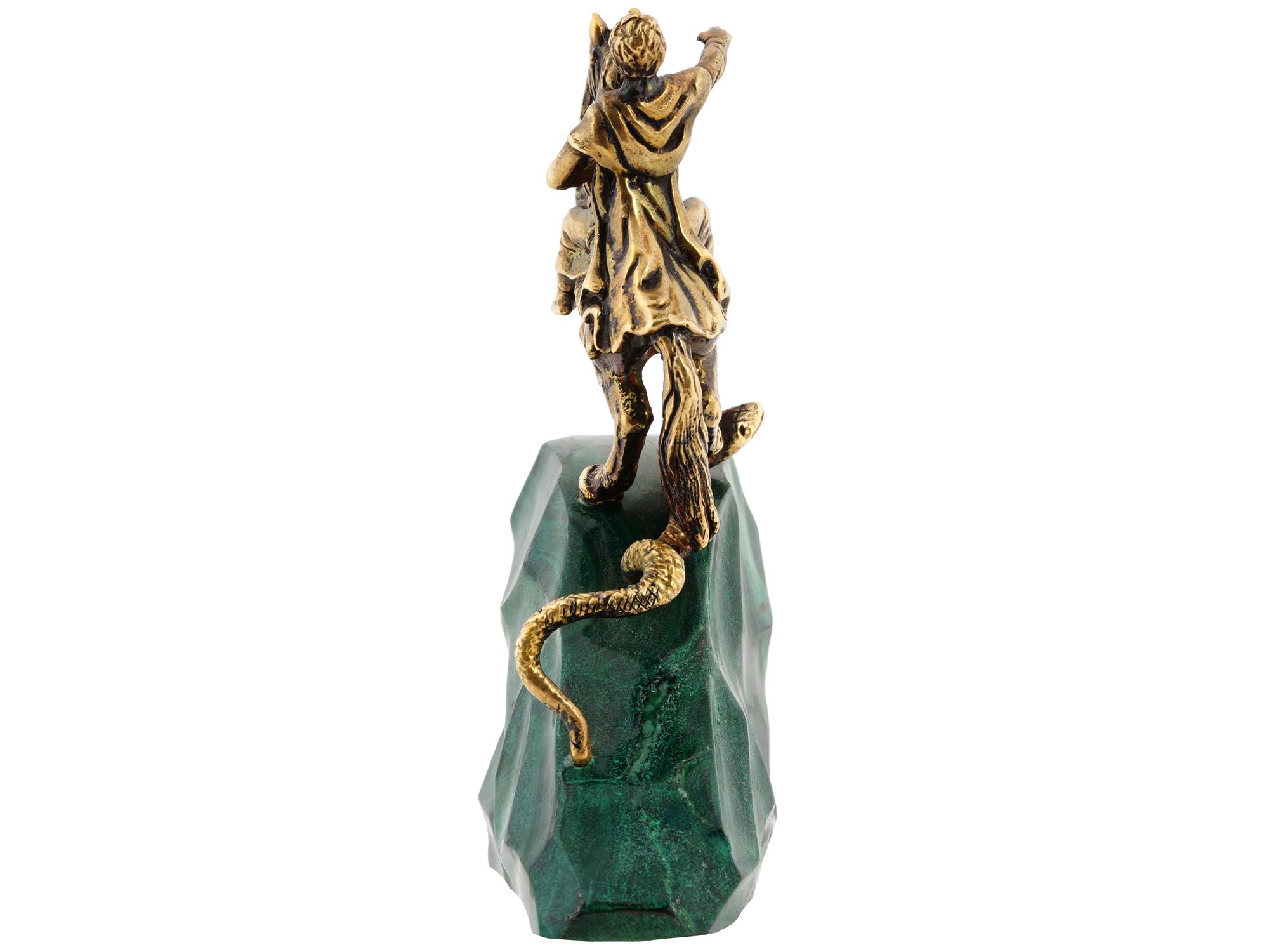 RUSSIAN GILT SILVER MALACHITE PETER GREAT STATUE PIC-3