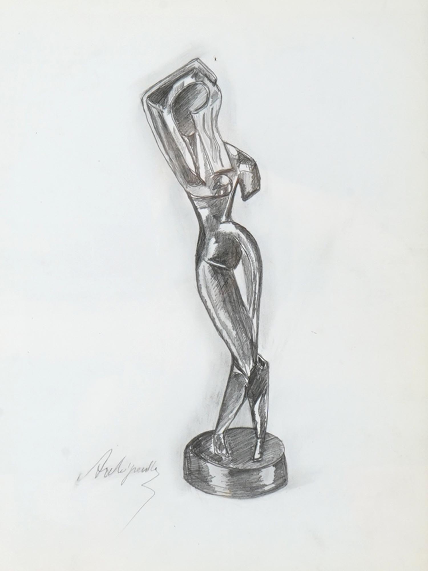 AMERICAN PENCIL DRAWING ATTR TO ALEXANDER ARCHIPENKO PIC-1