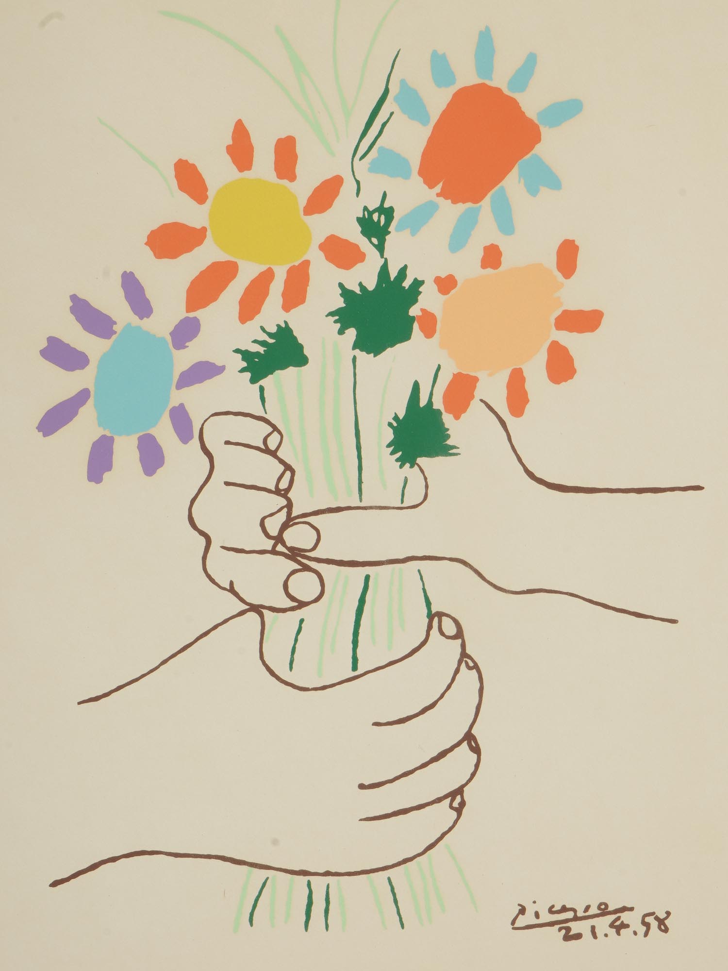 1958 LITHOGRAPH HANDS W FLOWERS AFTER PABLO PICASSO PIC-1