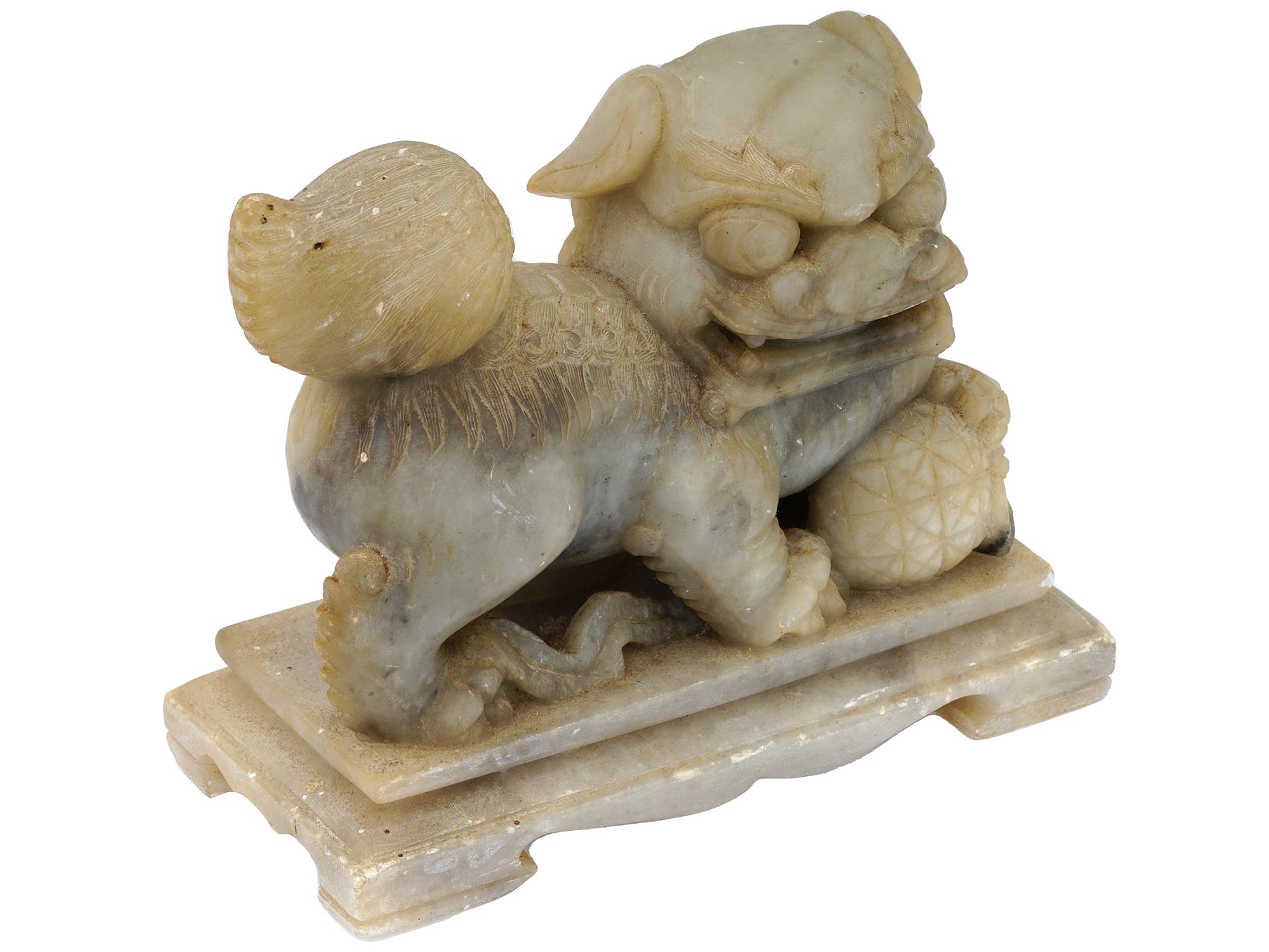 CHINESE HAND CARVED JADE FIGURE OF MALE FOO DOG PIC-2