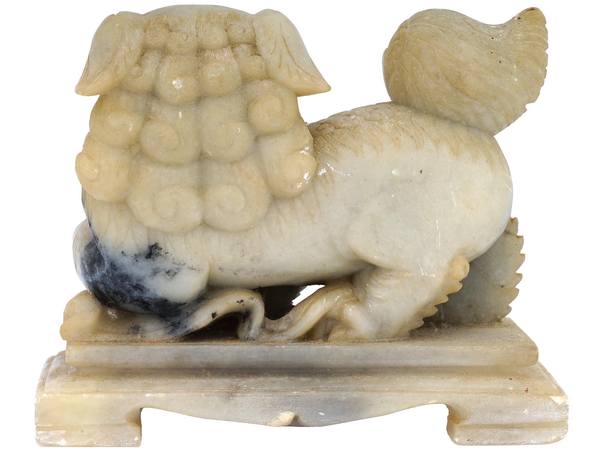 CHINESE HAND CARVED JADE FIGURE OF MALE FOO DOG PIC-4