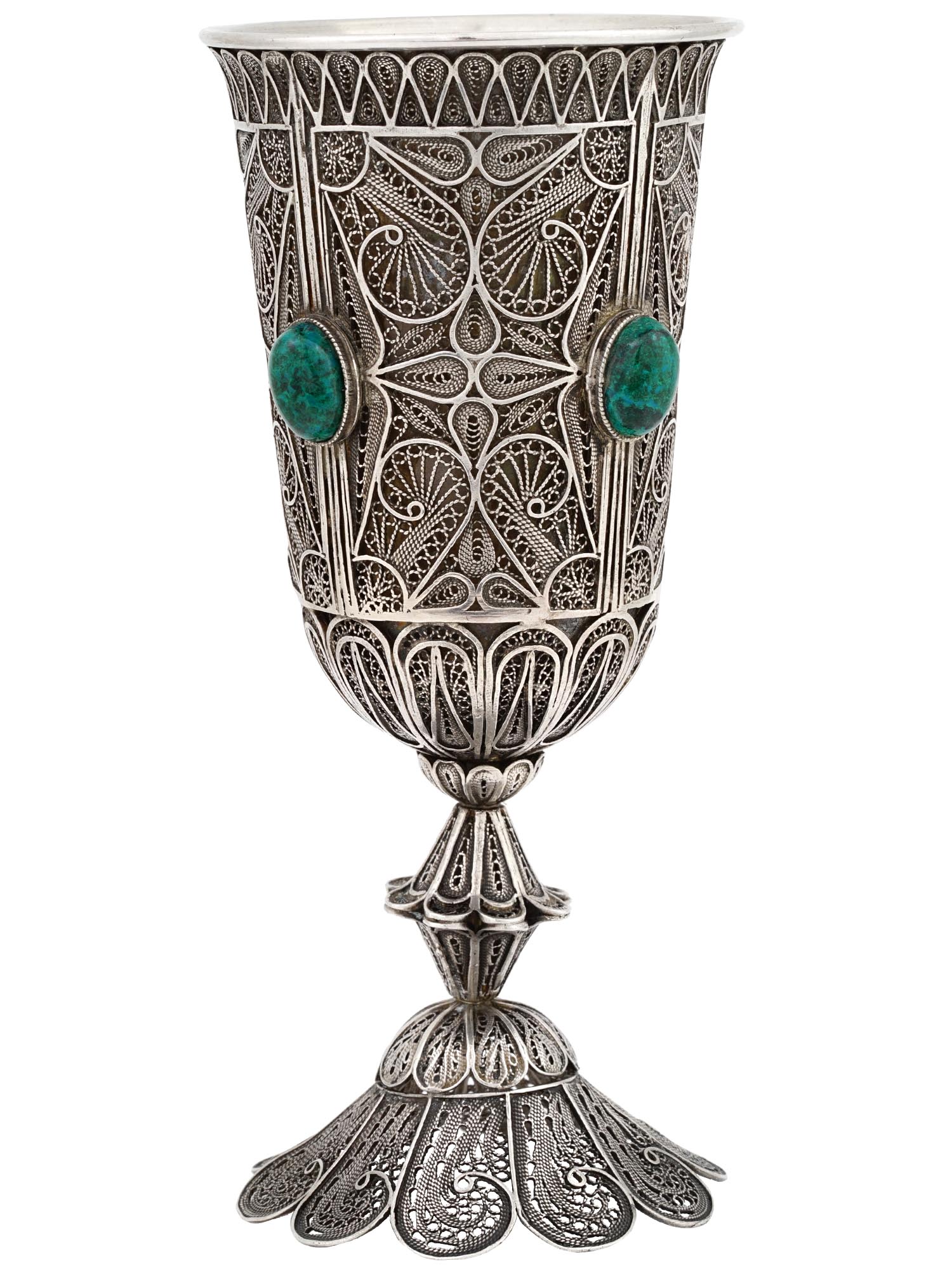 STERLING SILVER FILIGREE EILAT STONE KIDDUSH CUP PIC-2