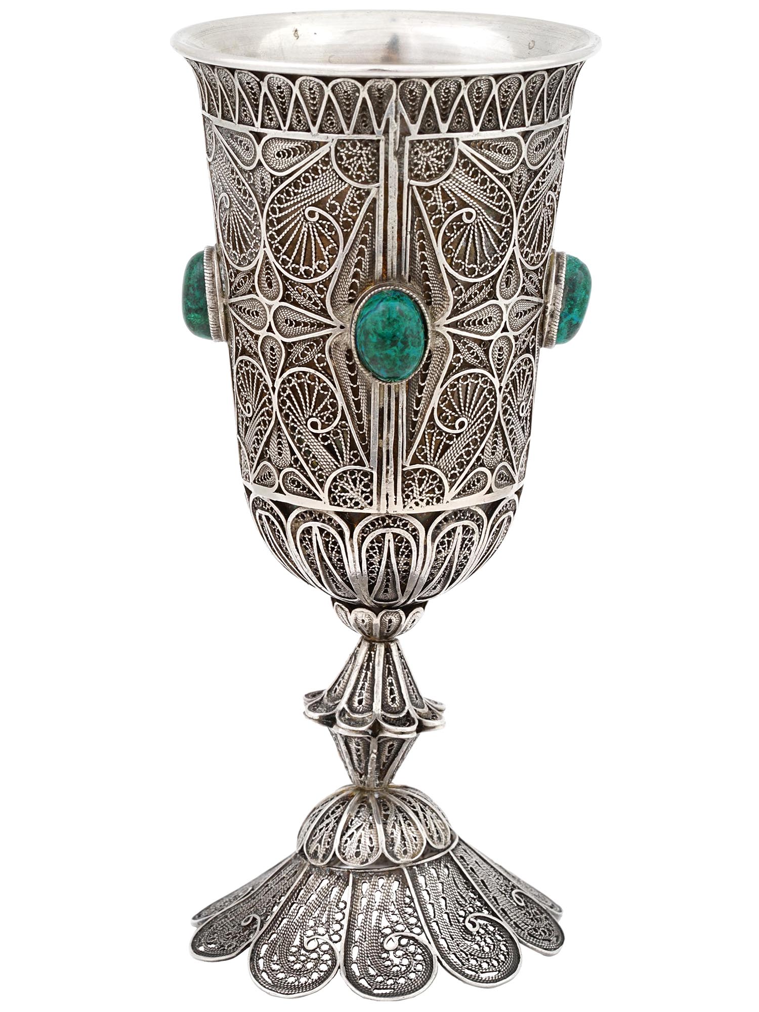 STERLING SILVER FILIGREE EILAT STONE KIDDUSH CUP PIC-1