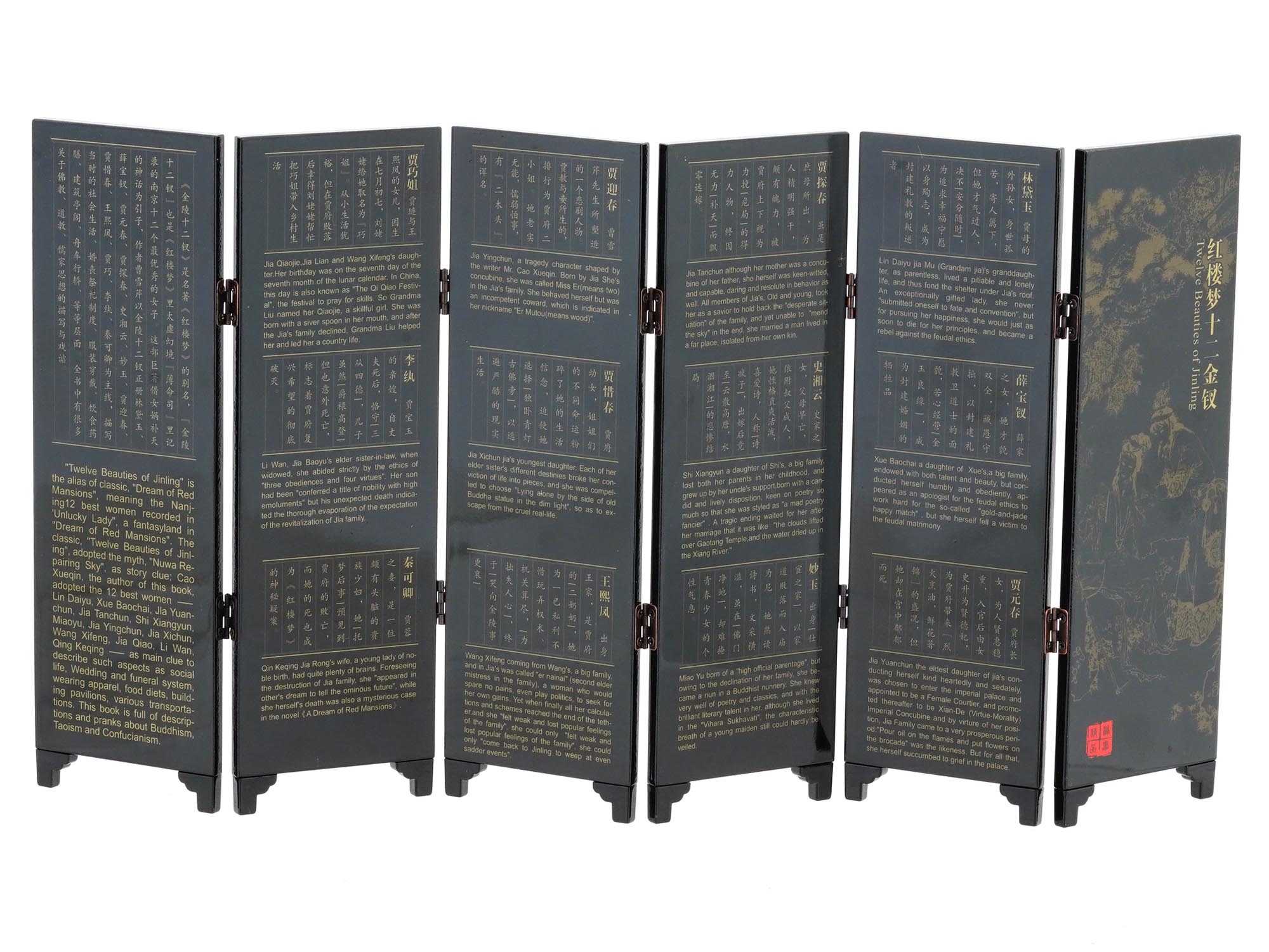 MINIATURE CHINESE TWELVE BEAUTIES FOLDING SCREEN IOB PIC-3