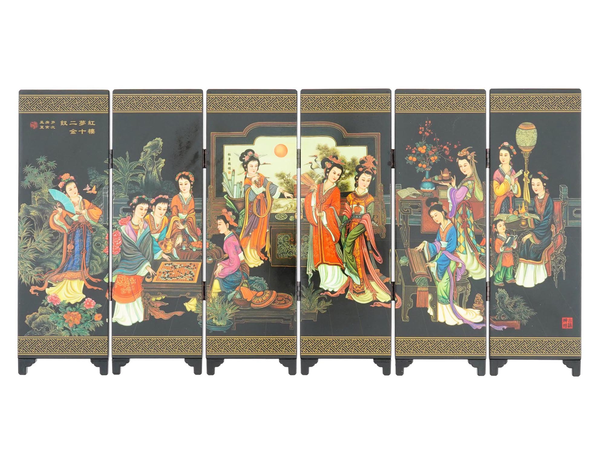 MINIATURE CHINESE TWELVE BEAUTIES FOLDING SCREEN IOB PIC-0