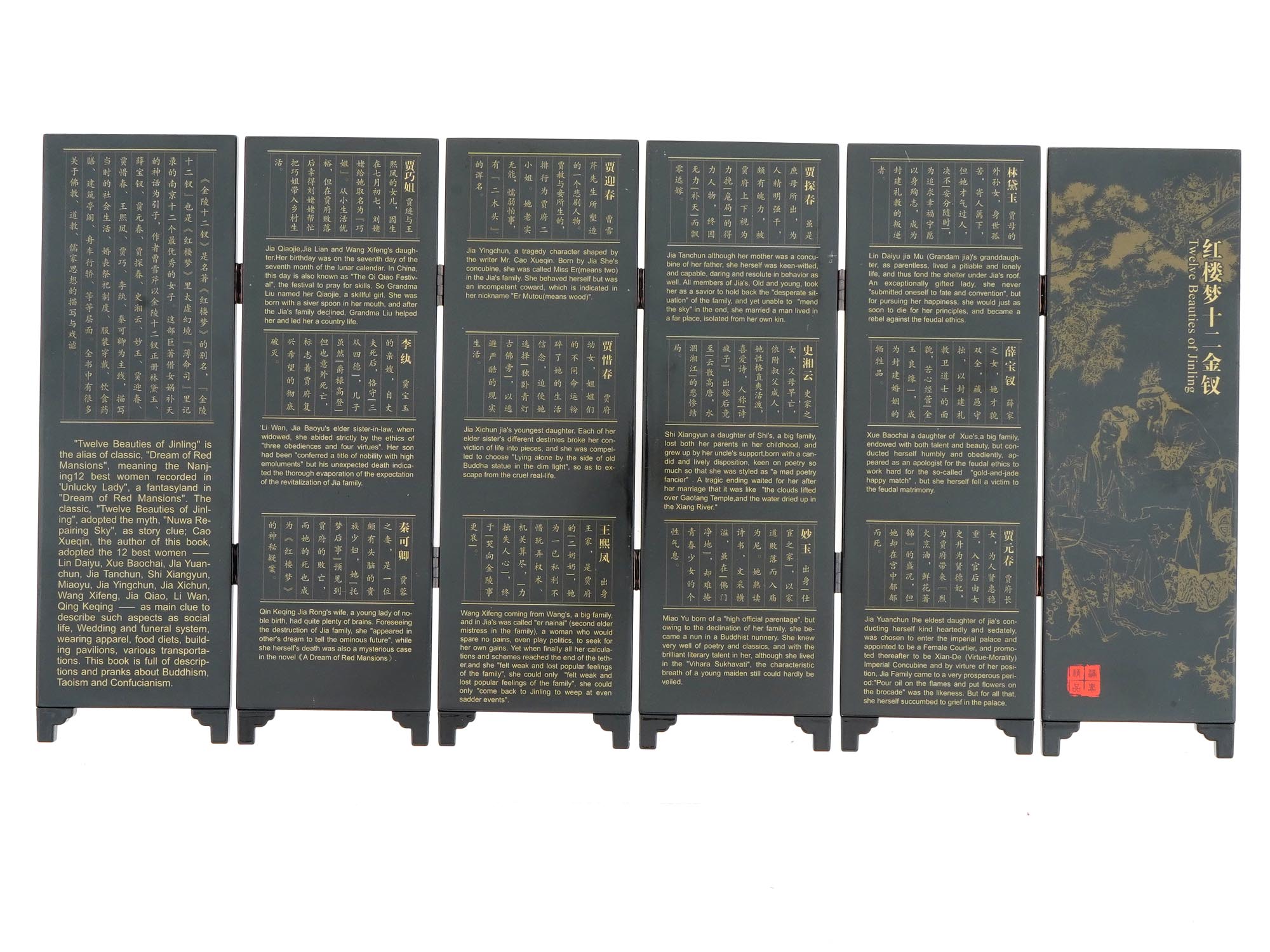 MINIATURE CHINESE TWELVE BEAUTIES FOLDING SCREEN IOB PIC-4