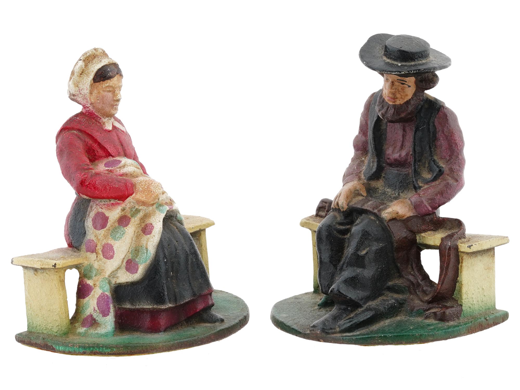 ANTIQUE CAST IRON AMISH COUPLE DOOR STOPPERS PIC-0