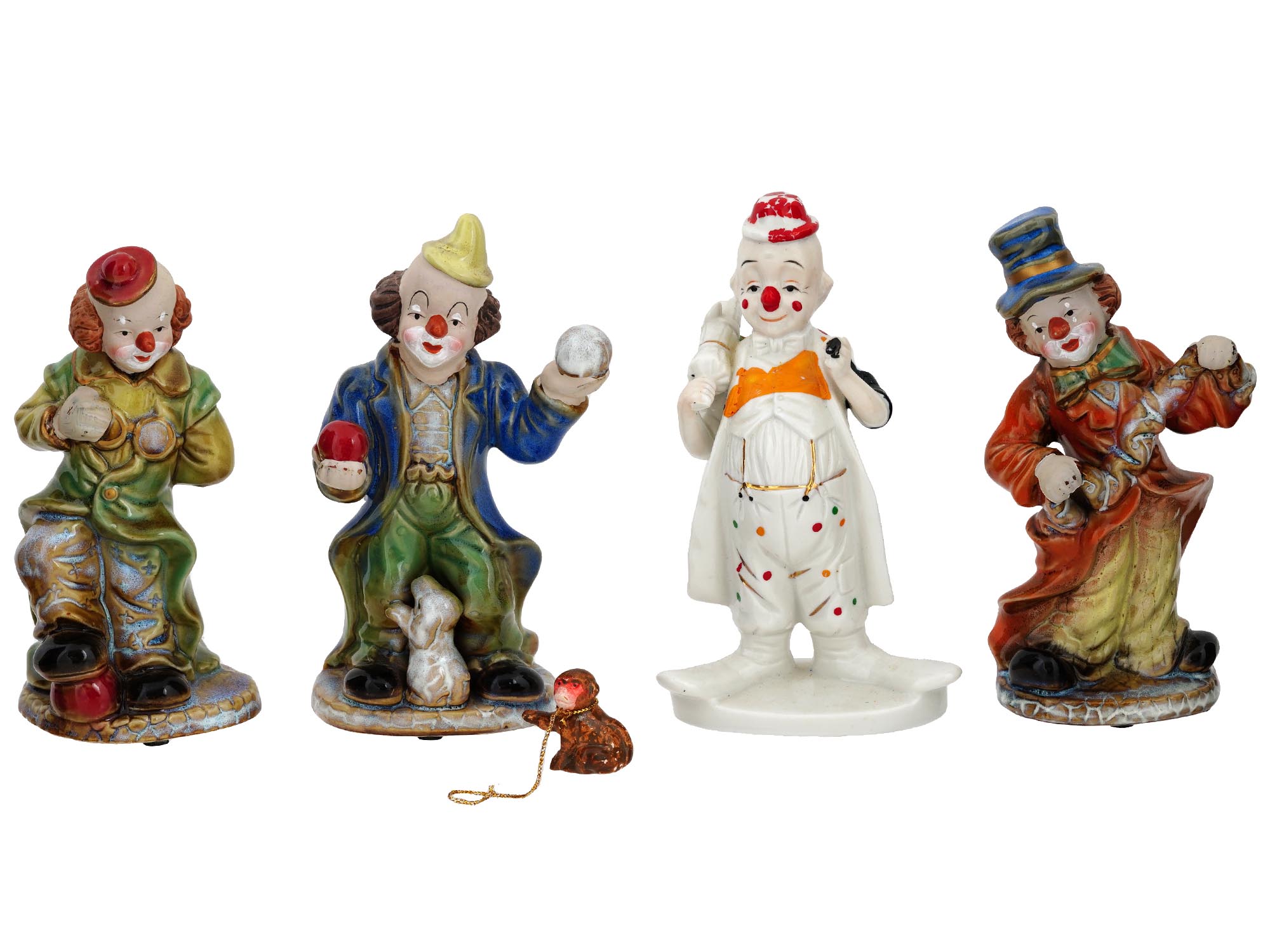 FOUR VINTAGE PORCELAIN CLOWN FIGURINES C 1980 PIC-0