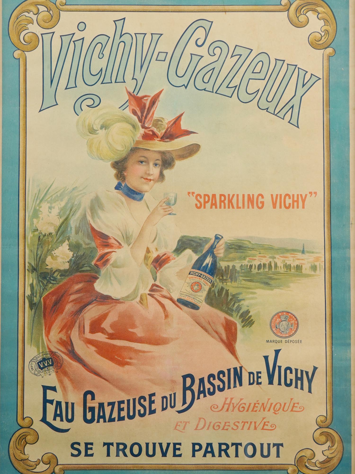 ORIGINAL FRENCH SPARKLING WATER AD LITHOGRAPH POSTER PIC-1