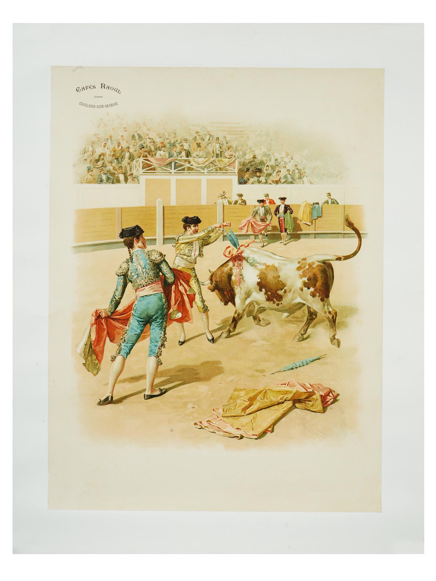 C 1900 FRENCH POSTER CAFES RAOUL SPANISH BULLFIGHT PIC-0