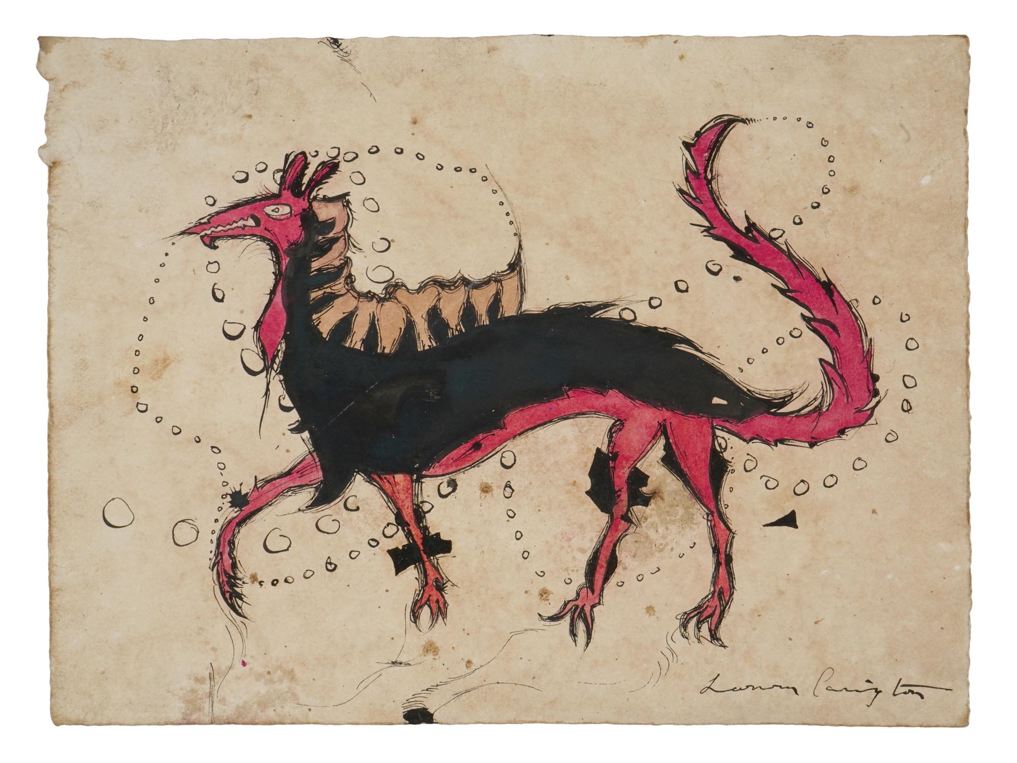 MID CENTURY DRAGON DRAWING BY LEONORA CARRINGTON PIC-0