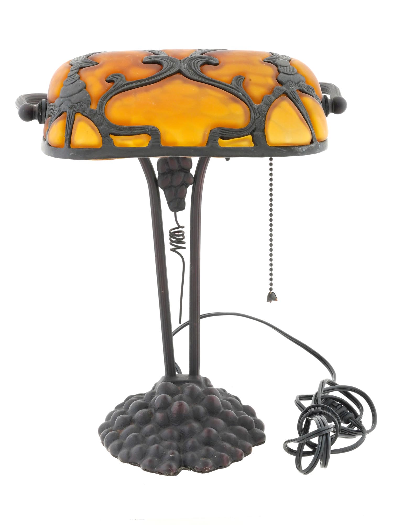TIFFANY STYLE LEADED GLASS GRAPEVINE TABLE LAMP PIC-4