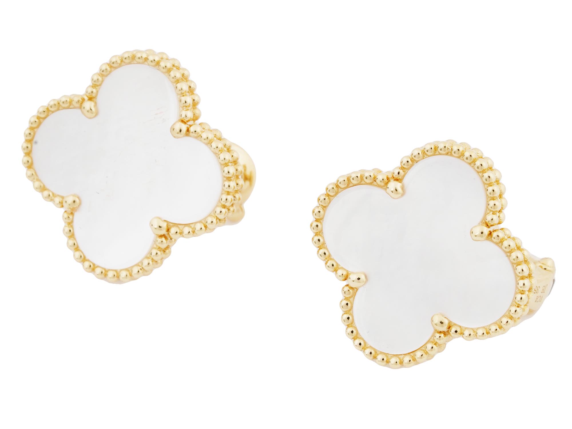 VAN CLEEF ALHAMBRA 18K GOLD MOTHER OF PEARL EARRINGS PIC-1