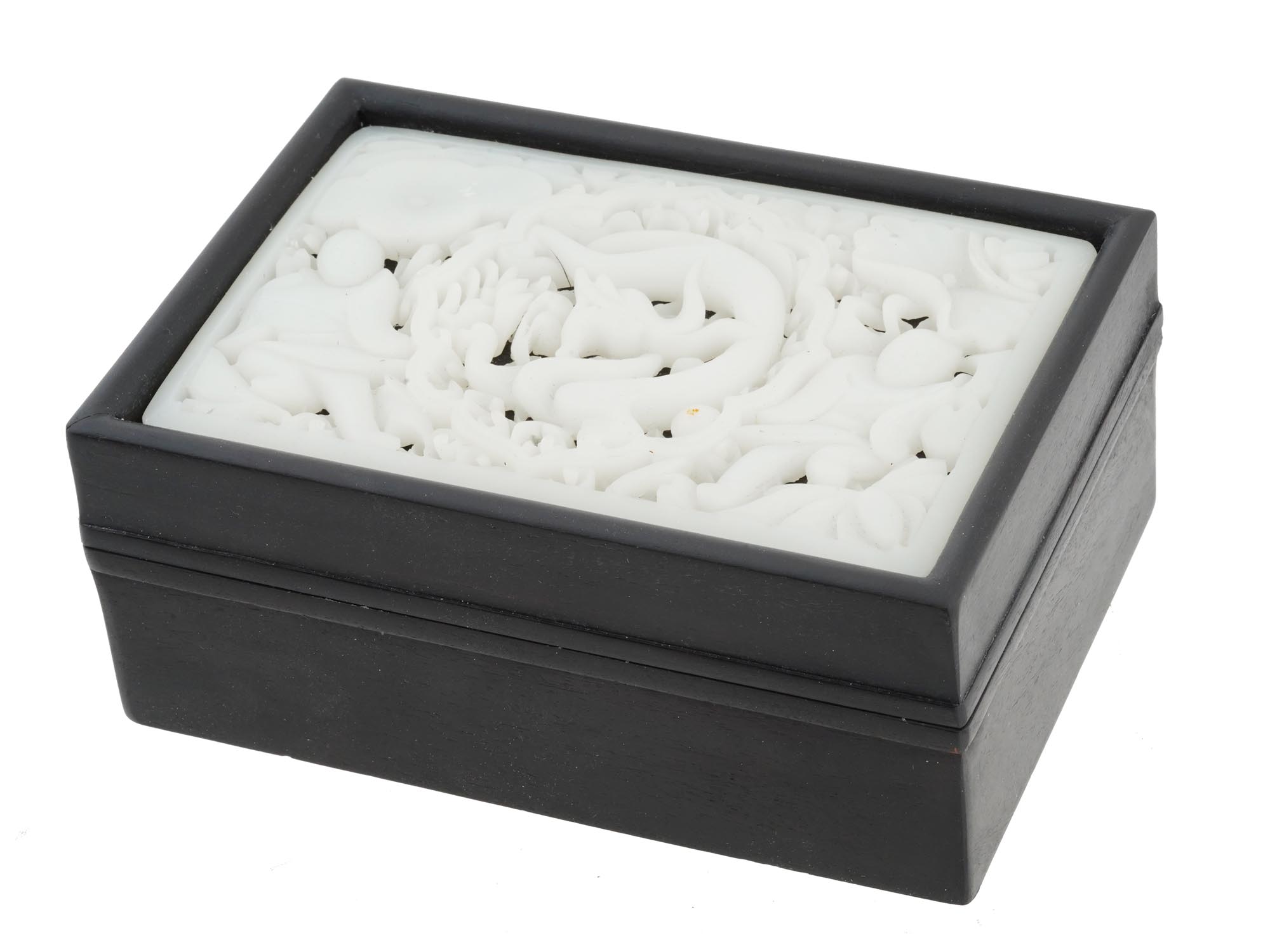 CHINESE WOODEN BOX W JADE MANNER PLASTIC LID PIC-0