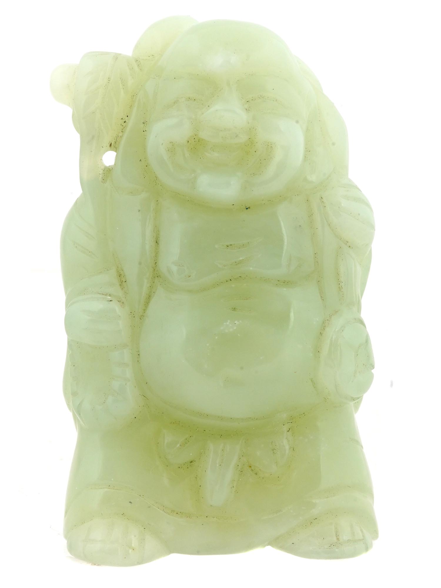 CHINESE HAND CARVED JADE STONE BUDDHA HOTEI FIGURINE PIC-0