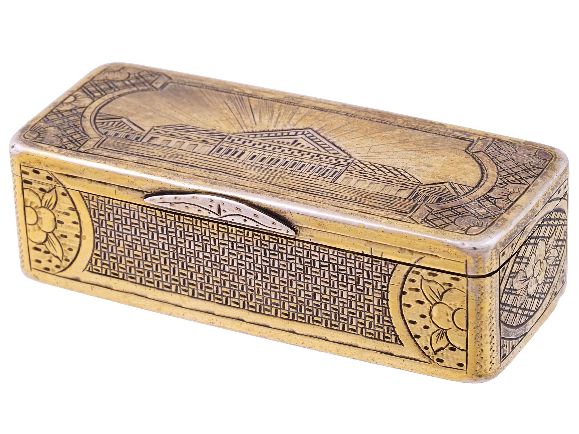 ANTIQUE 19TH C RUSSIAN GILT SILVER SNUFF BOX 1878 PIC-0