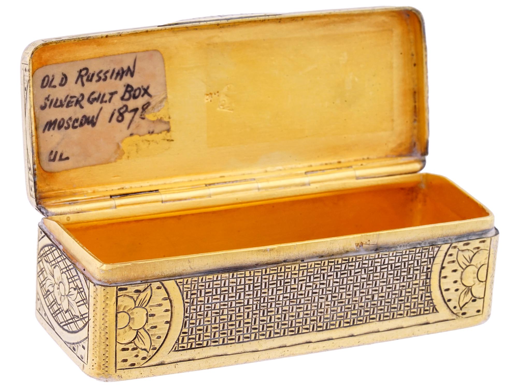 ANTIQUE 19TH C RUSSIAN GILT SILVER SNUFF BOX 1878 PIC-7