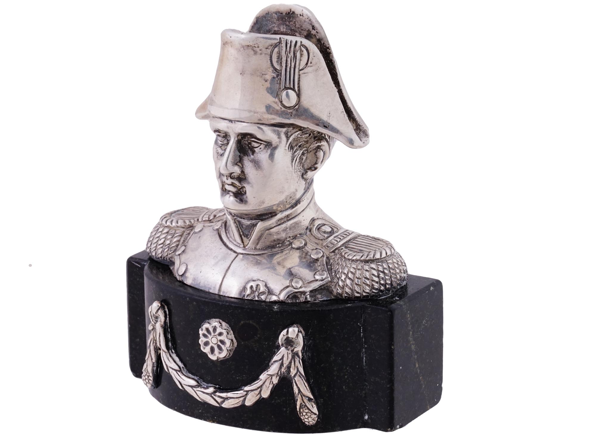 ANTIQUE HANAU SILVER BUST OF NAPOLEON BONAPARTE PIC-1