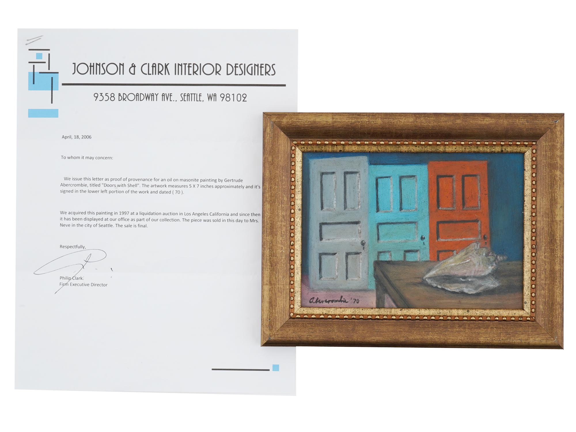 GERTRUDE ABERCROMBIE DOOR AND SHELL OIL PAINTING 1970 PIC-0