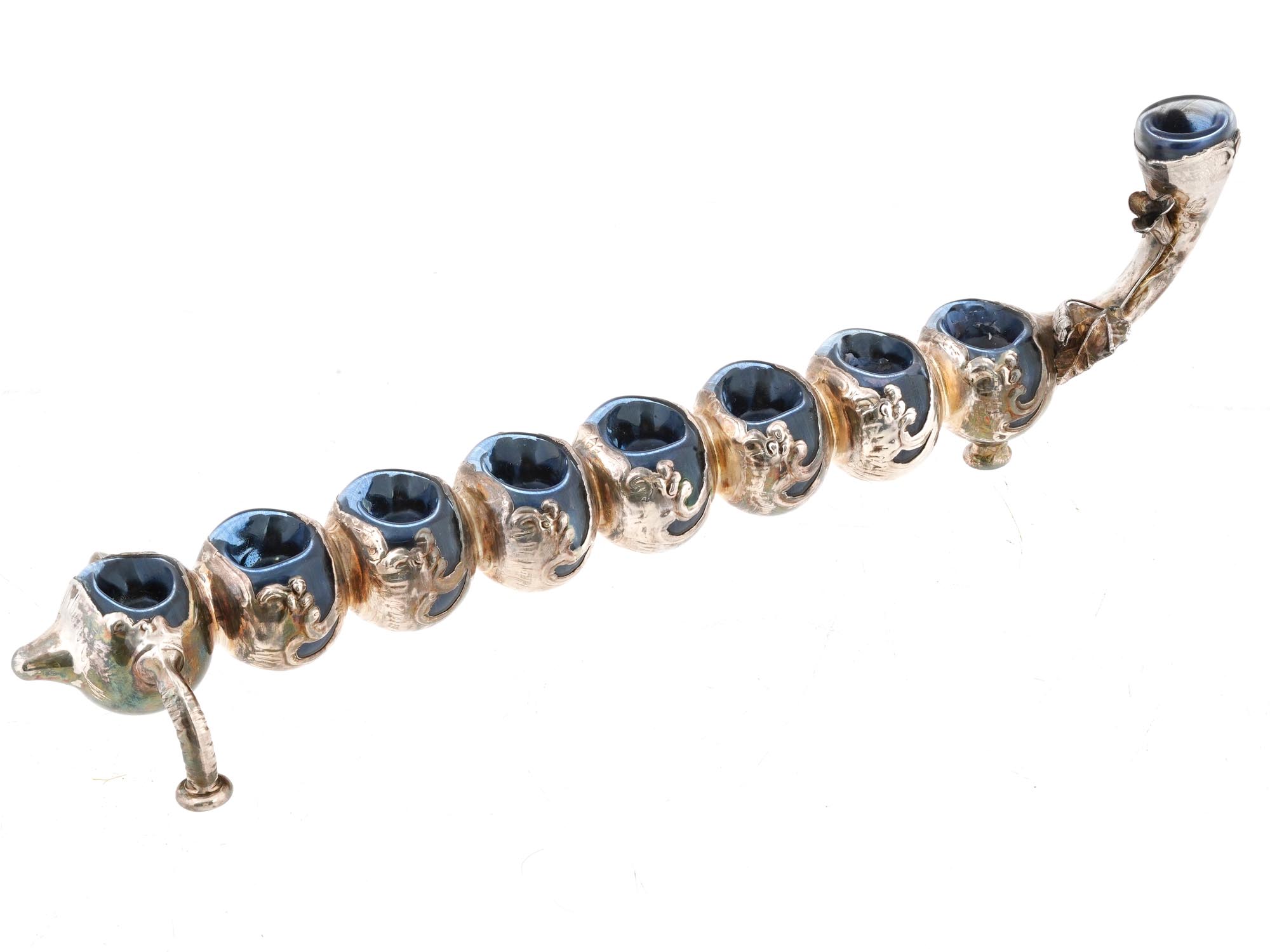 JUDAICA STERLING SILVER GLASS MENORAH CANDLE HOLDER PIC-0