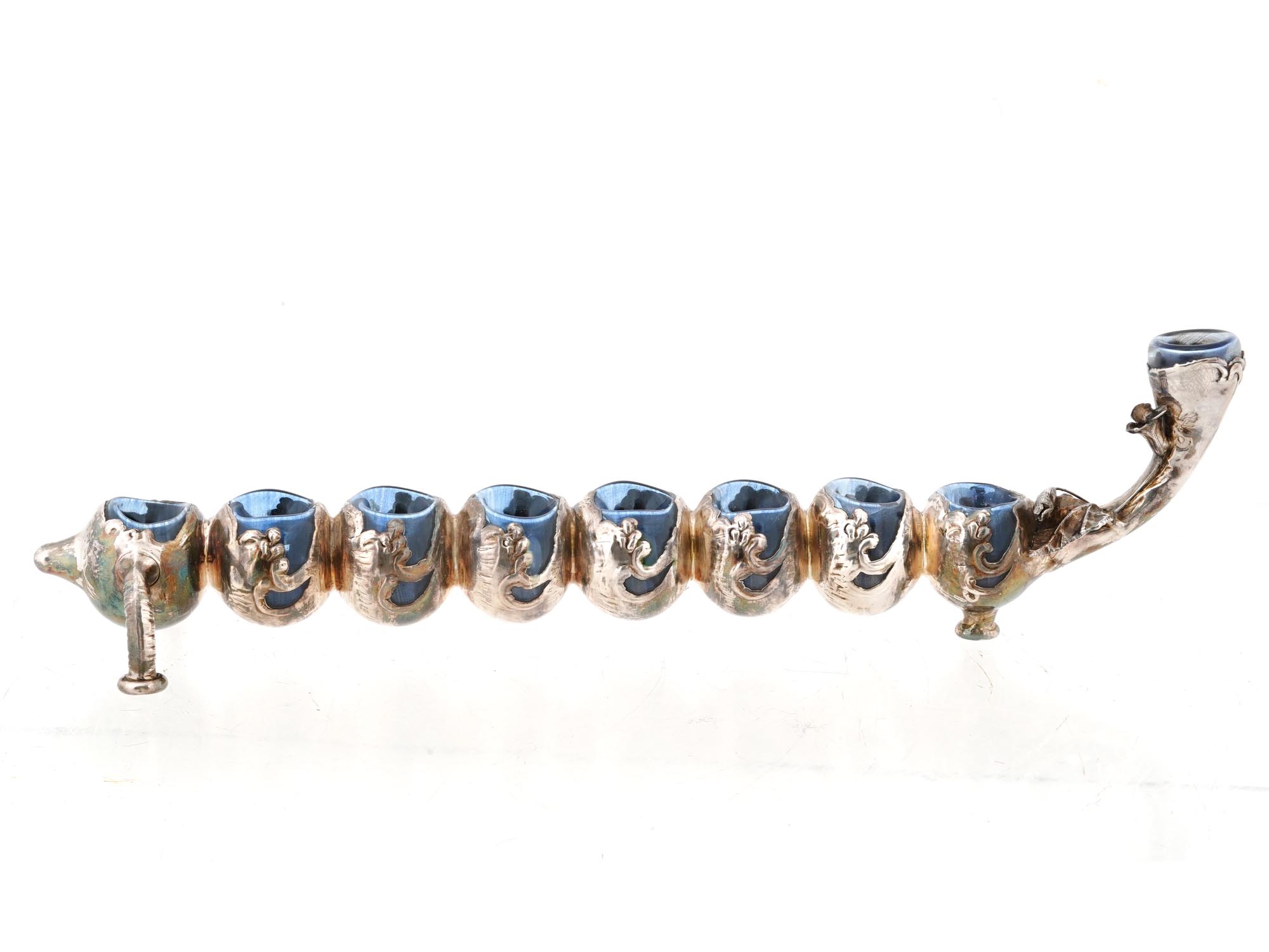 JUDAICA STERLING SILVER GLASS MENORAH CANDLE HOLDER PIC-1