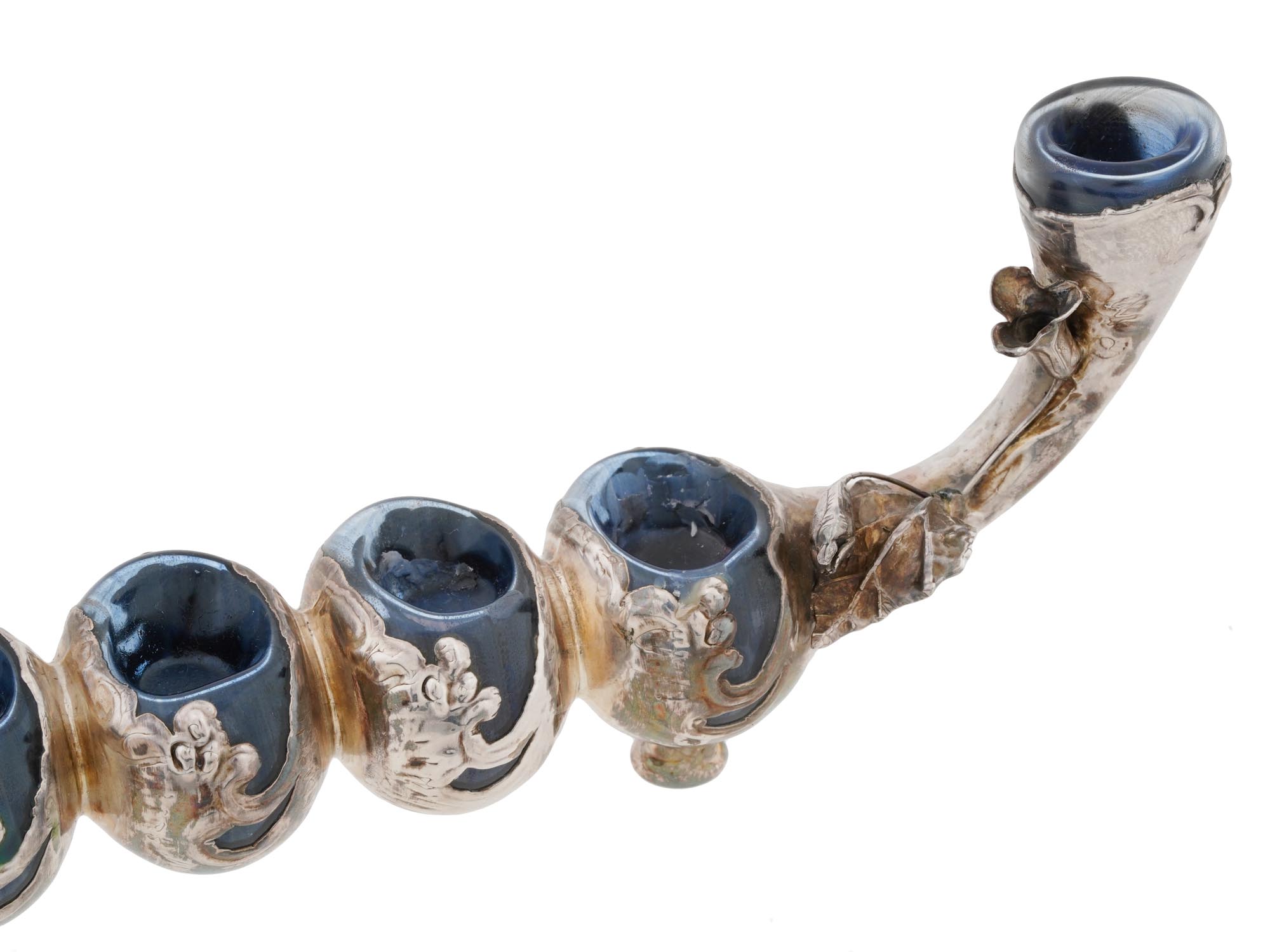 JUDAICA STERLING SILVER GLASS MENORAH CANDLE HOLDER PIC-7