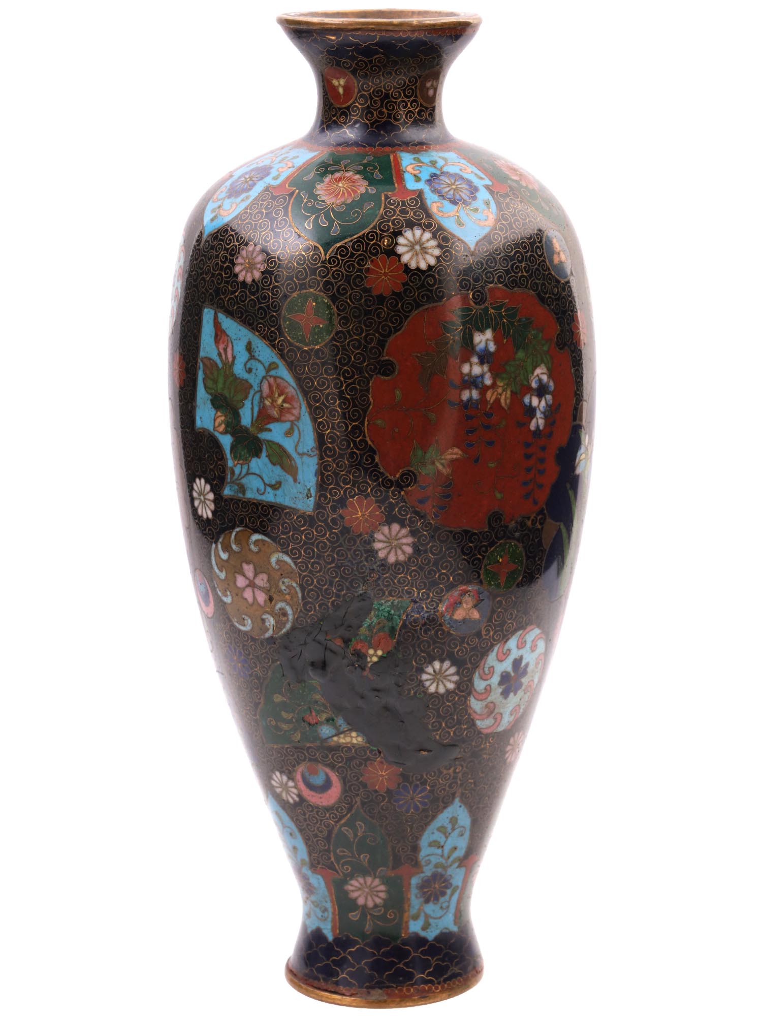 ANTIQUE JAPANESE MEIJI CLOISONNE ENAMEL FLOWER VASE PIC-2