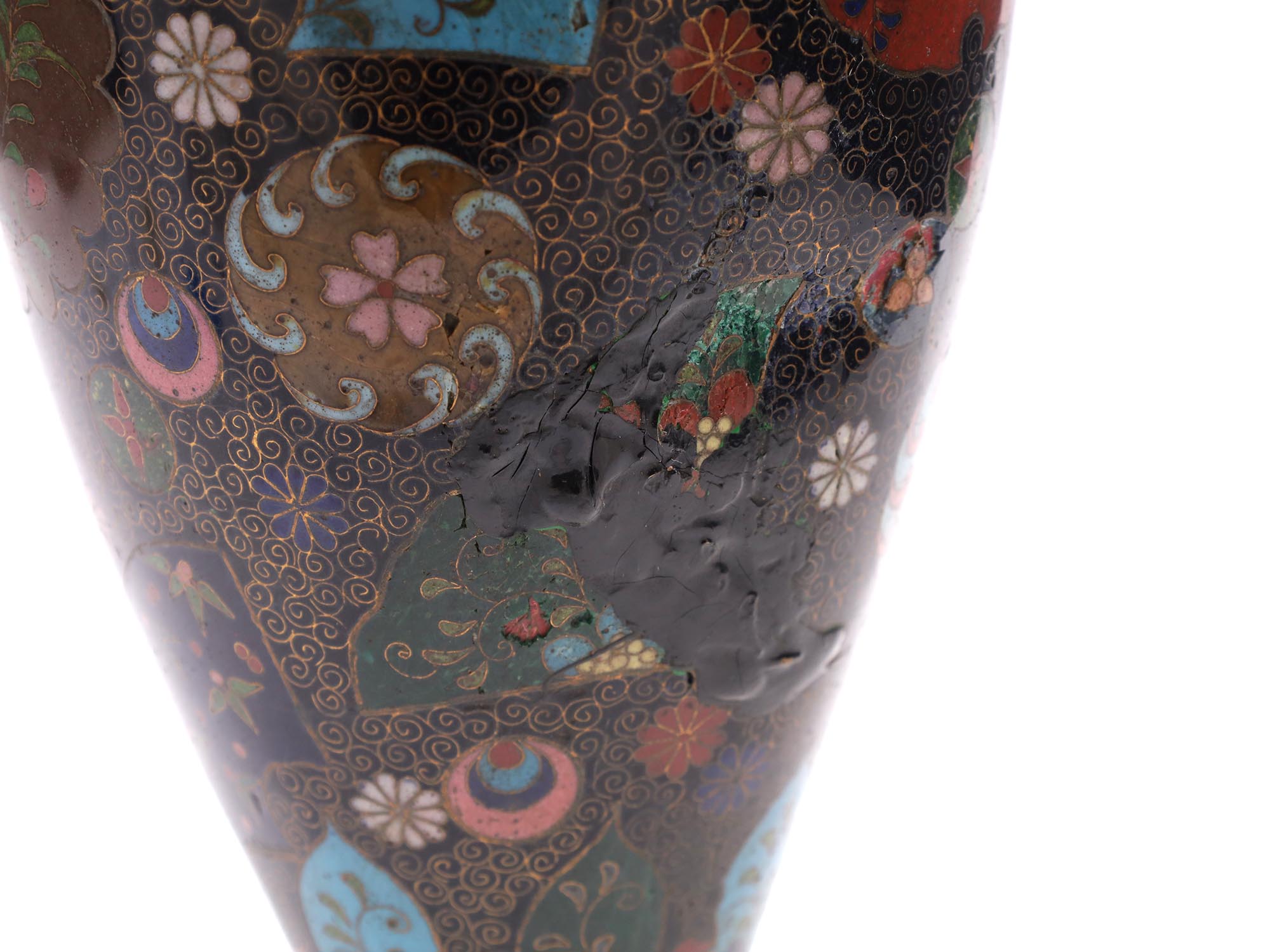 ANTIQUE JAPANESE MEIJI CLOISONNE ENAMEL FLOWER VASE PIC-8