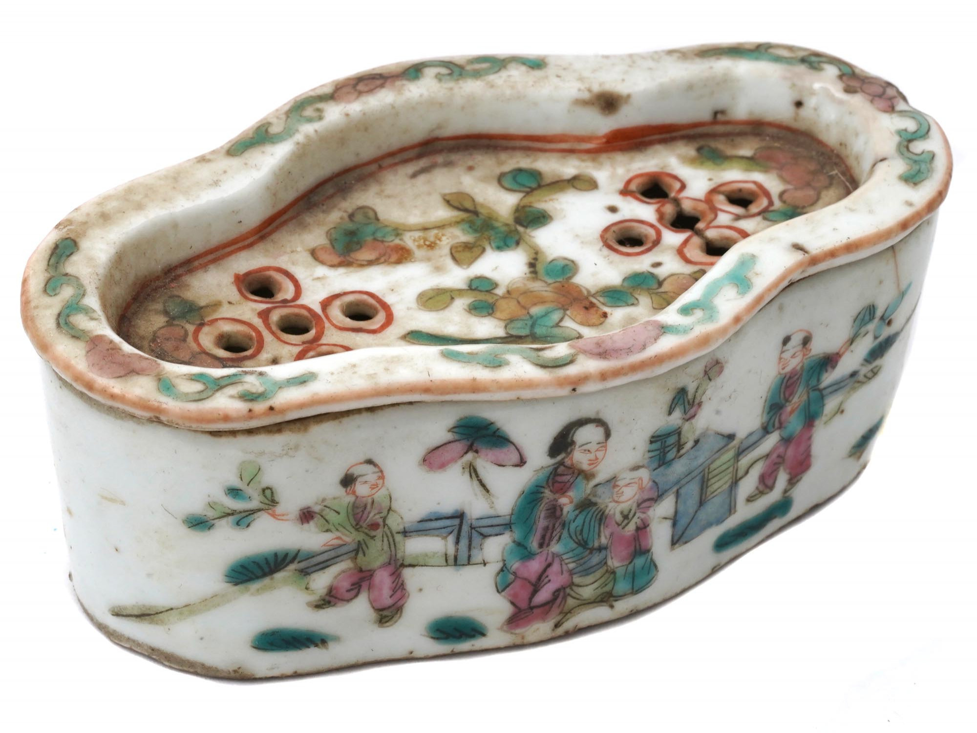ANTIQUE CHINESE HAND ENAMEL PORCELAIN CRICKET CAGE PIC-1