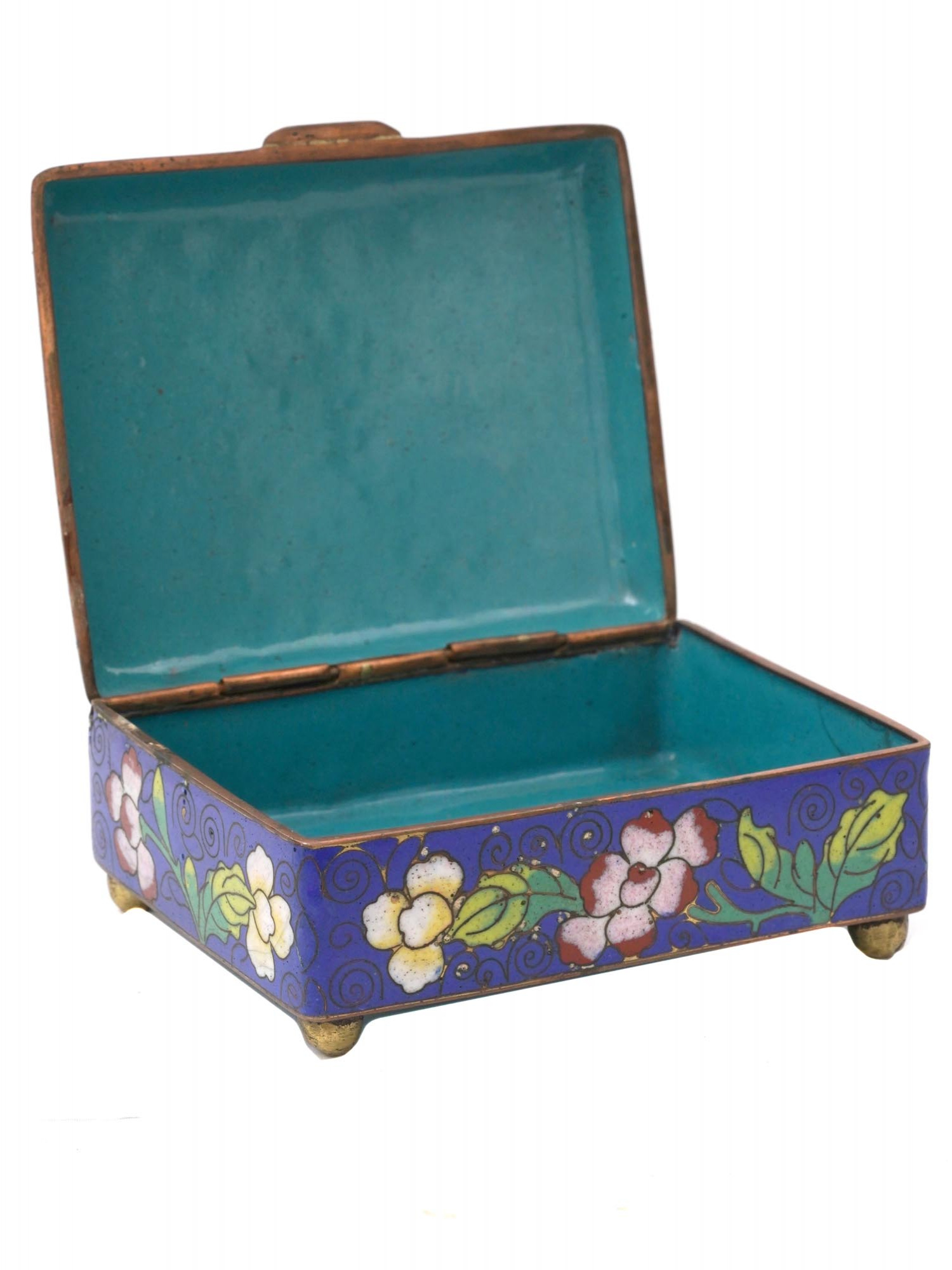 ANTIQUE CHINESE COVERED FLORAL CLOISONNE ENAMEL BOX PIC-1