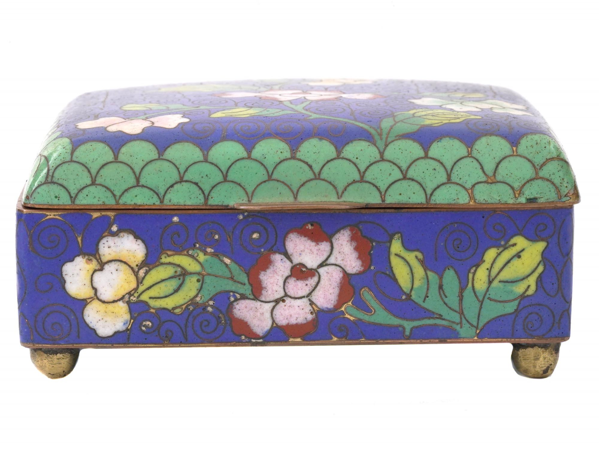 ANTIQUE CHINESE COVERED FLORAL CLOISONNE ENAMEL BOX PIC-2