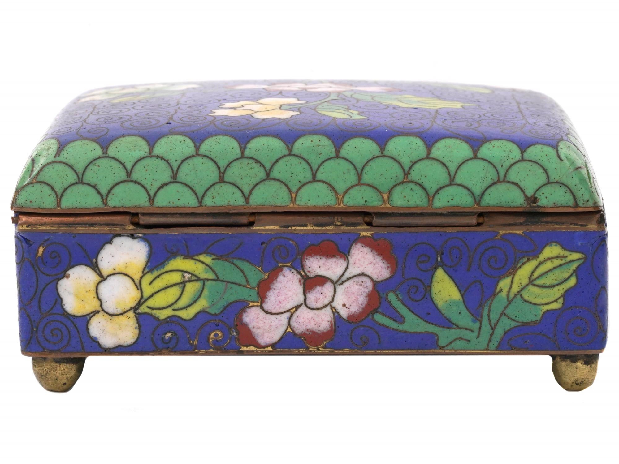 ANTIQUE CHINESE COVERED FLORAL CLOISONNE ENAMEL BOX PIC-4