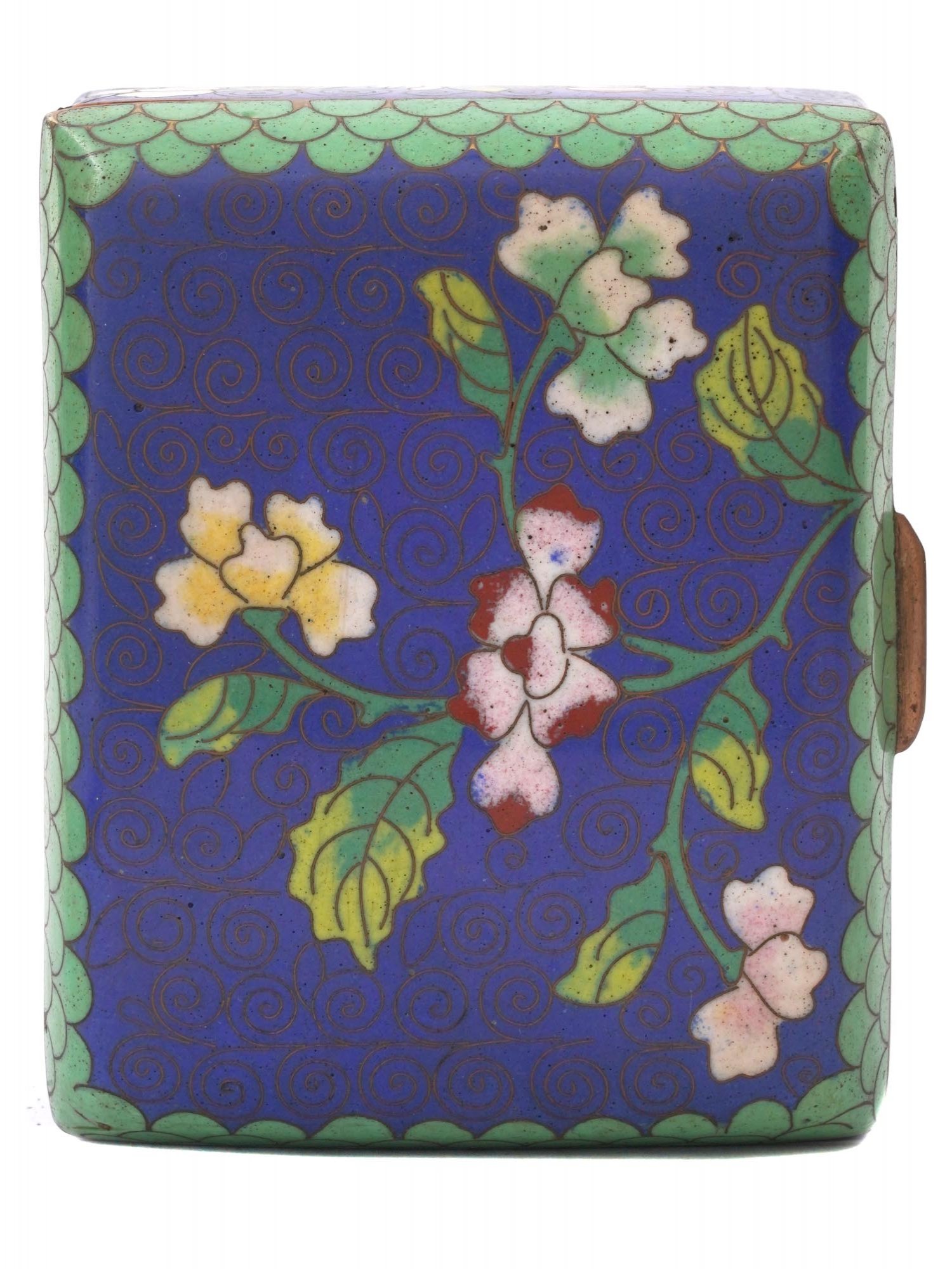 ANTIQUE CHINESE COVERED FLORAL CLOISONNE ENAMEL BOX PIC-6