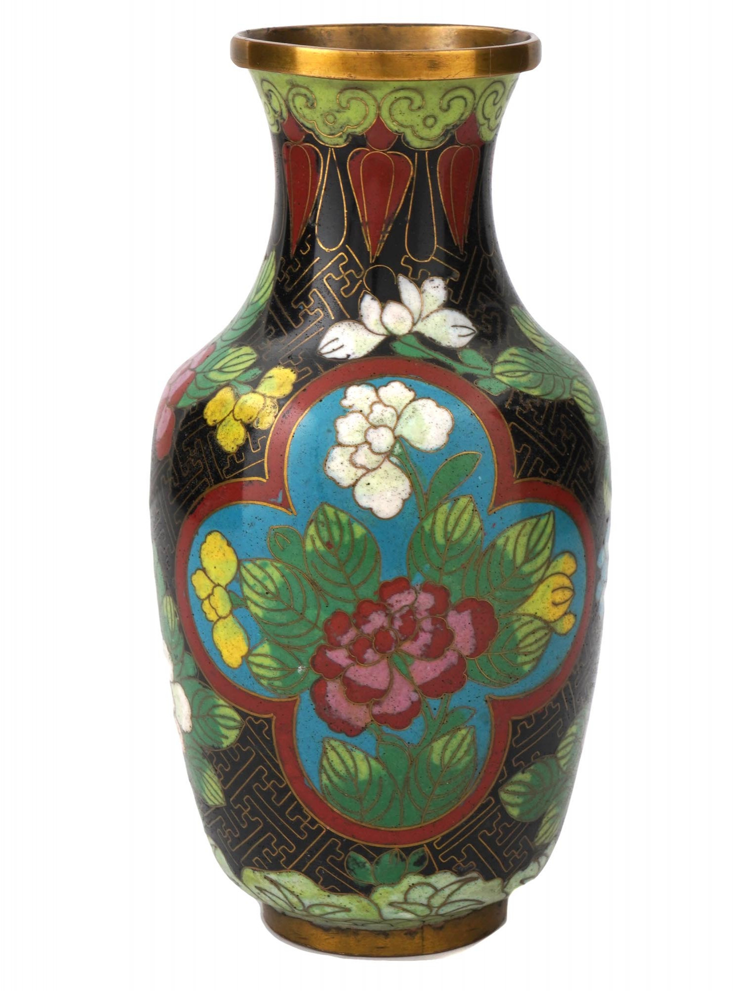 ANTIQUE CHINESE CLOISONNE ENAMEL OVER BRASS VASE PIC-2