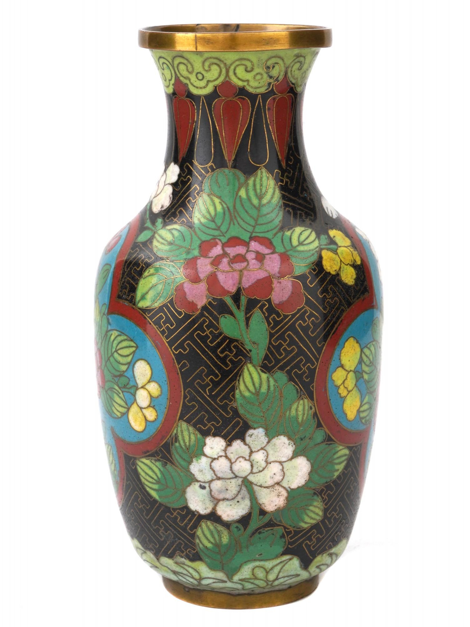 ANTIQUE CHINESE CLOISONNE ENAMEL OVER BRASS VASE PIC-3