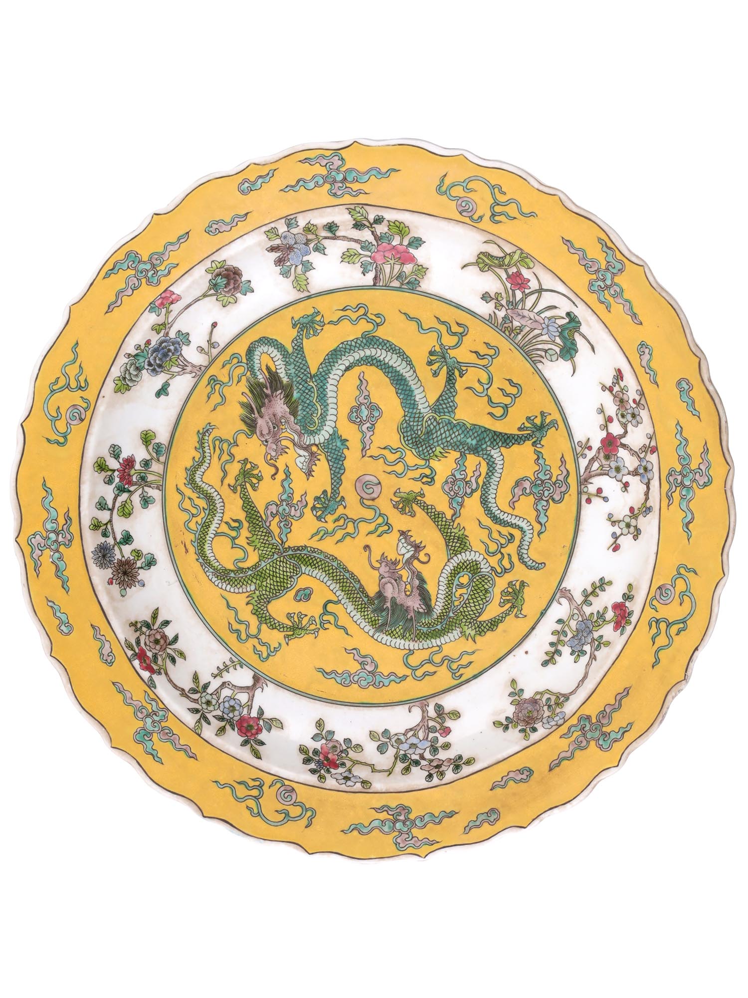 LARGE ANTIQUE CHINESE QING PORCELAIN DRAGON PLATE PIC-0