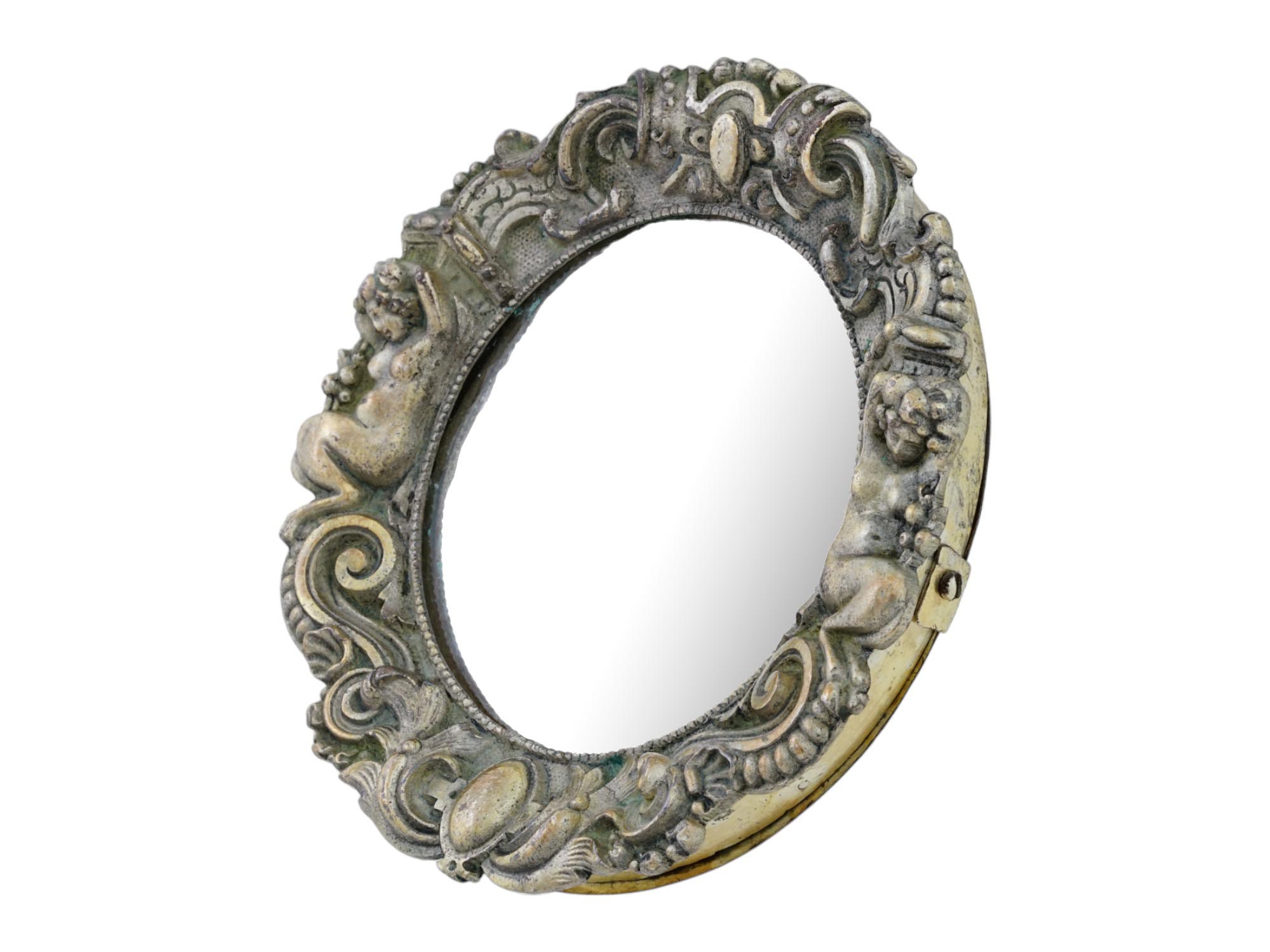 ANTIQUE BAROQUE ORNATE SILVERED BRONZE WALL MIRROR PIC-1