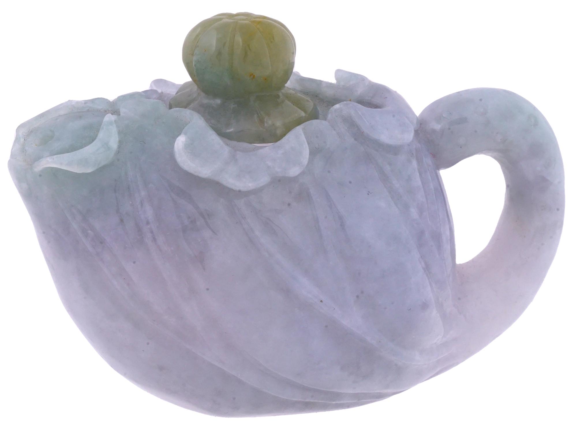 MINIATURE CHINESE CARVED LAVENDER JADE TEAPOT PIC-0