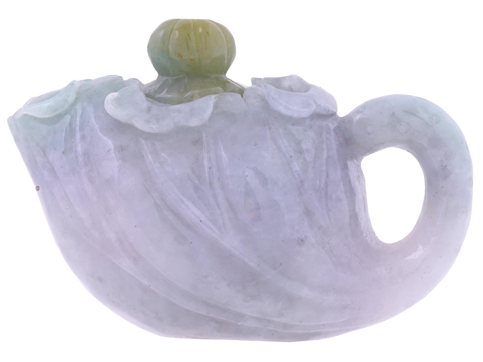 MINIATURE CHINESE CARVED LAVENDER JADE TEAPOT PIC-1