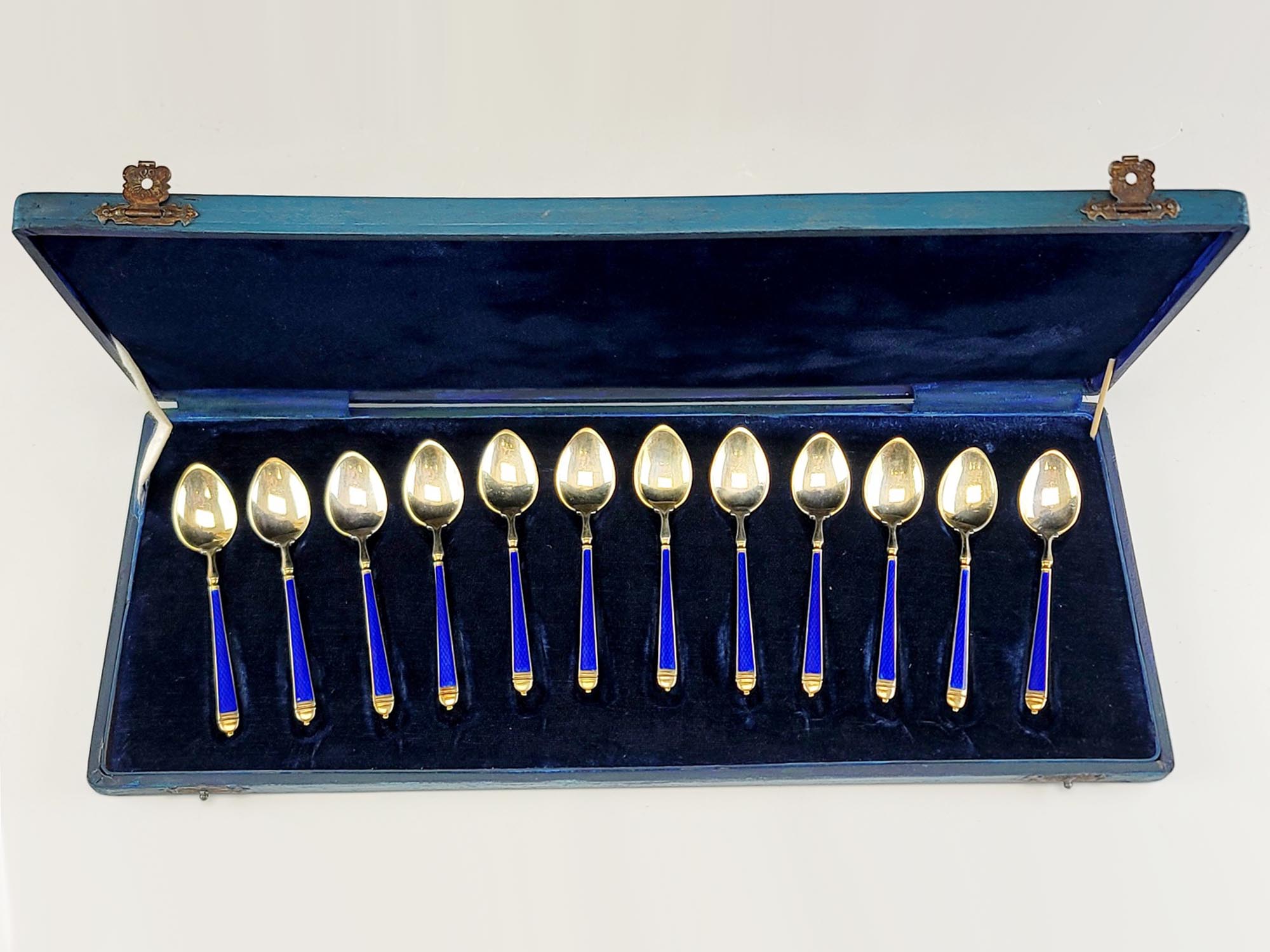 ANTIQUE ENGLISH SHEFFIELD SILVER ENAMEL SPOONS SET PIC-1