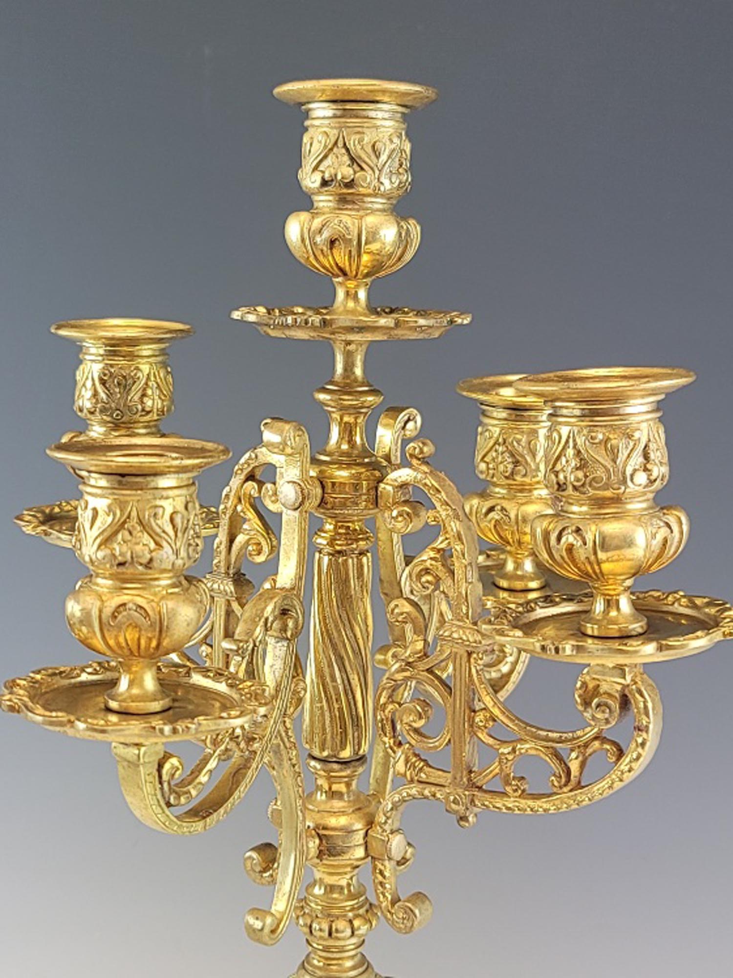 ANTIQUE 19C FRENCH GILT BRONZE CLOCK CANDELABRA SET PIC-9