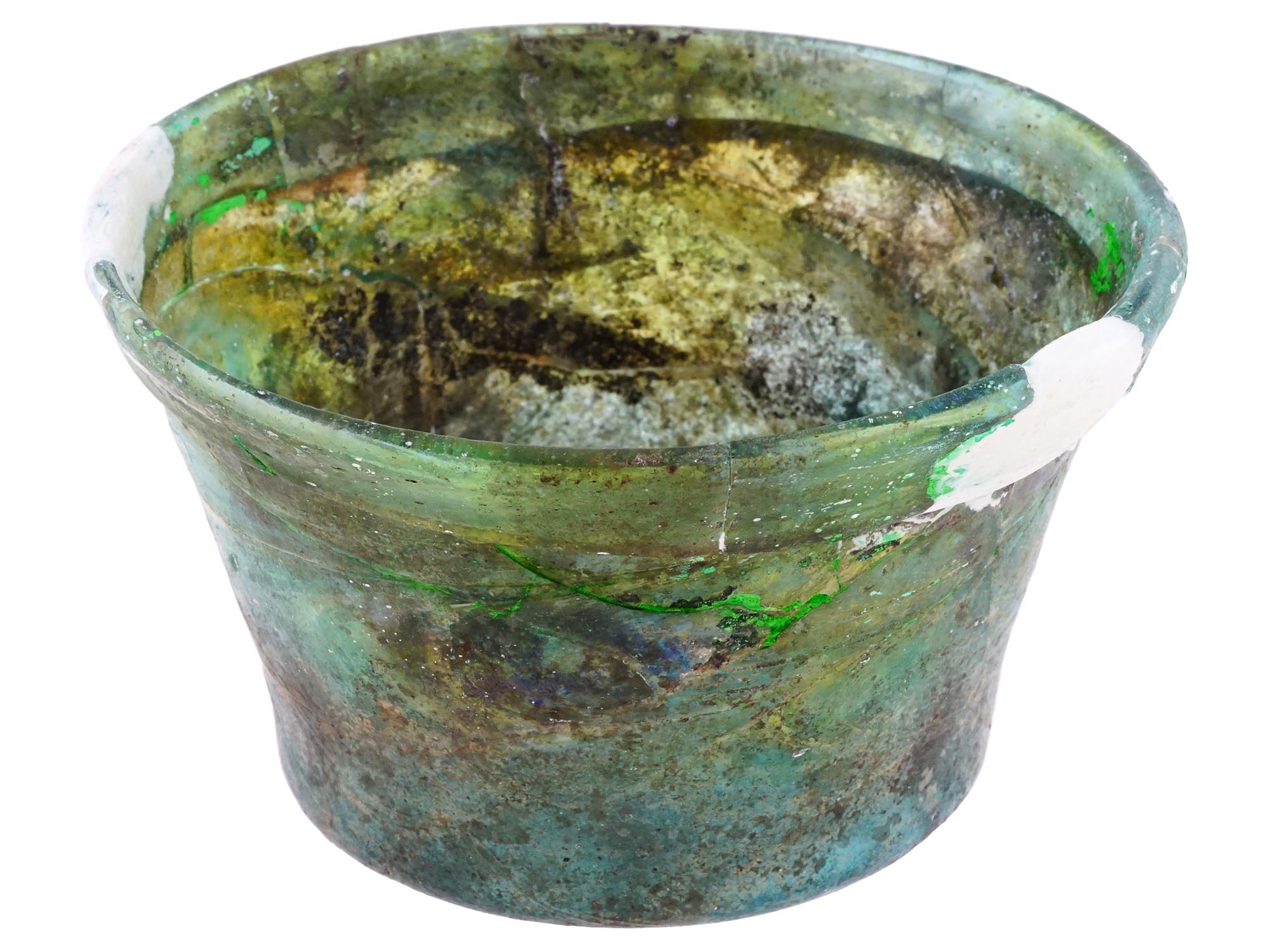 ANCIENT ROMAN GREEN GLASS BOWL CIRCA 2ND CEN AC PIC-0