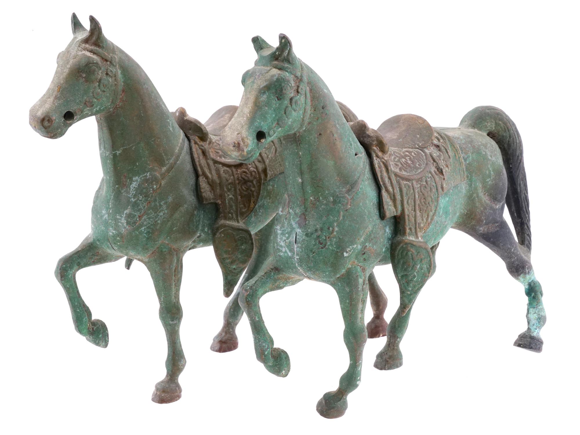 PAIR OF ANTIQUE WEST CHINESE BRONZE HORSES PIC-0