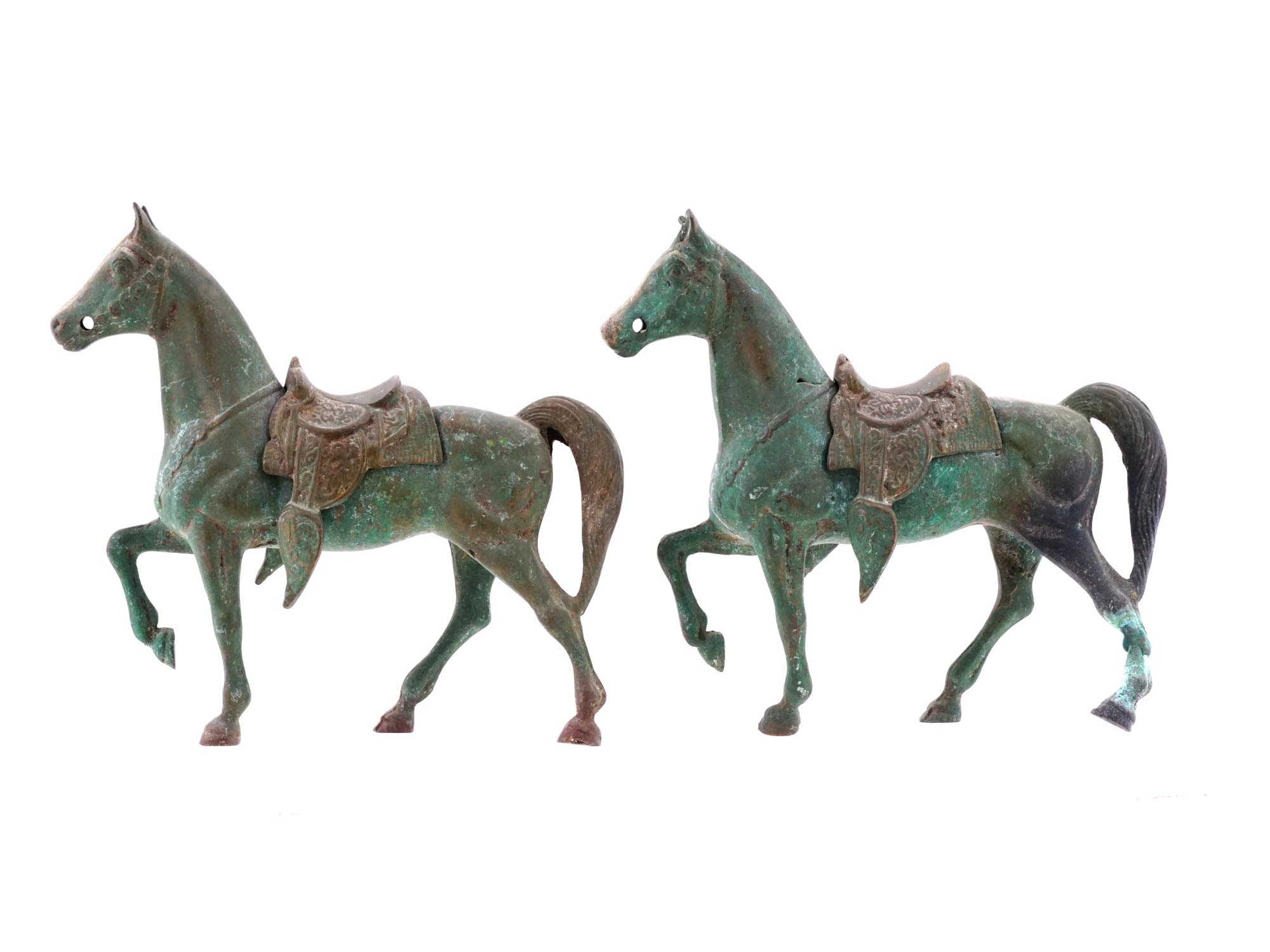 PAIR OF ANTIQUE WEST CHINESE BRONZE HORSES PIC-1