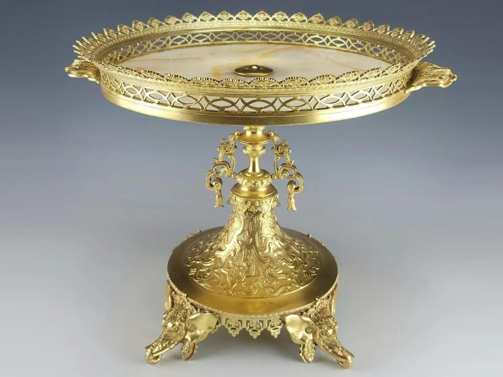 19C FRENCH JAPANESQUE GILT BRONZE ONYX CENTERPIECE PIC-0